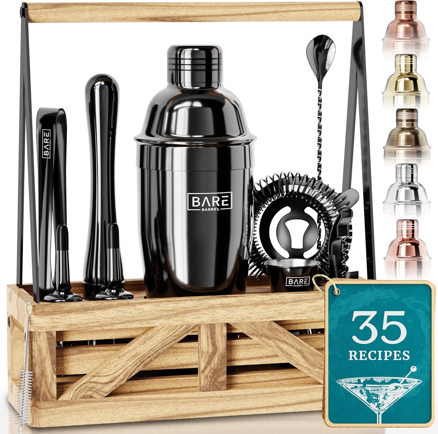 BARE BARREL Mixology Bartender Kit Bar Set  Juego de coctelera de Martini  Herramientas de mezcla de barware para el hogar  Carrito portátil rústico