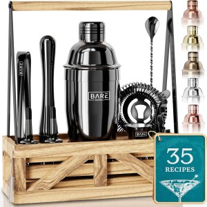 BARE BARREL Mixology Bartender Kit Bar Set  Juego de coctelera de Martini  Herramientas de mezcla de barware para el hogar  Carrito portátil rústico BARE BARREL Mixology Bartender Kit Bar Set  Juego de coctelera de Martini  Herramientas de mezcla de barware para el hogar  Carrito portátil rústico