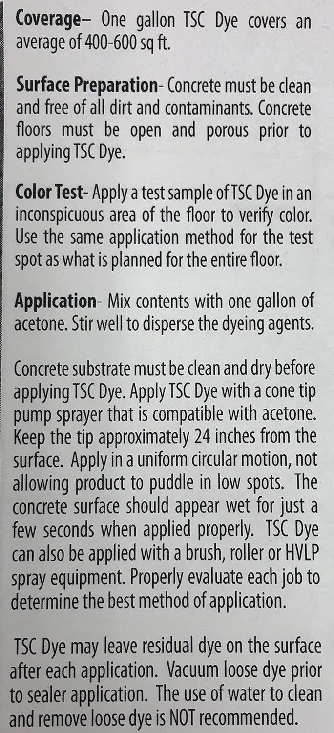 El tinte para hormigón Ten Second Color (TSC) hace 1 galón de grado profesional y fácil de usar. Tinte de cemento semitransparente. Se seca en