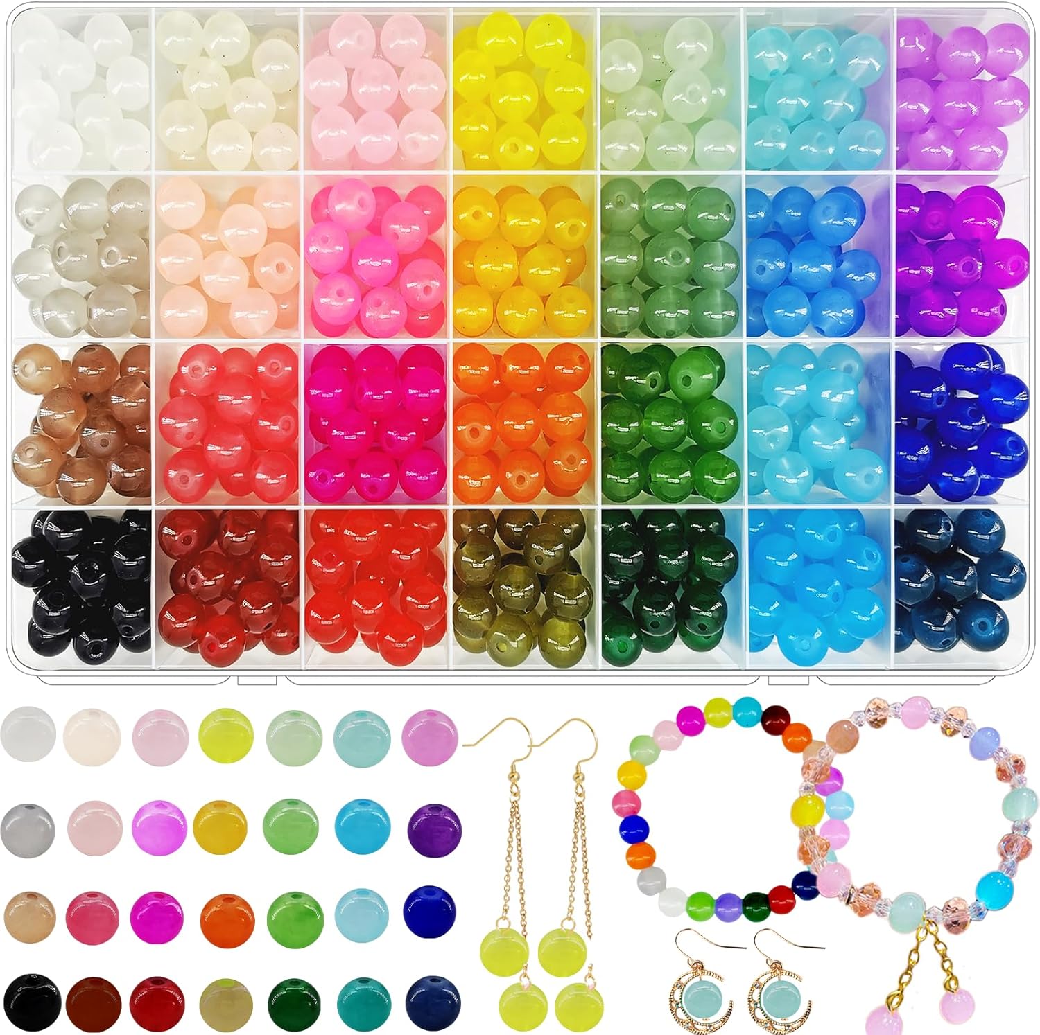 Cuentas de vidrio de 0.394 pulgadas para la fabricación de joyas, cuentas de cristal redondas de 28 colores, cuentas de piedras preciosas, juego de
