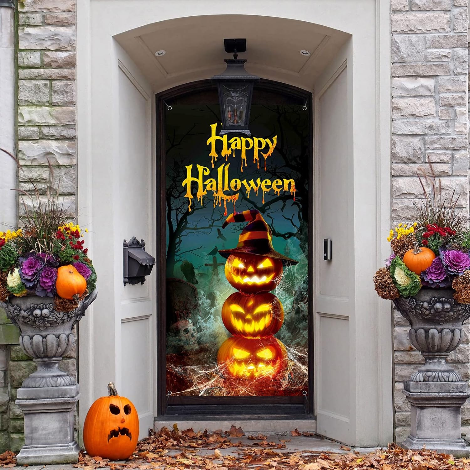 Cubierta de puerta de Halloween para decoración de puerta de Halloween, 70.9 x 35.4 in, tela grande, decoración de fiesta de Halloween, para puerta