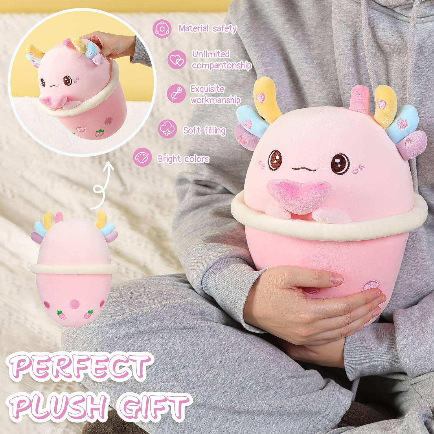 AIXINI Axolotl Boba – Peluche de té de burbujas de 10 pulgadas, lindo y suave juguete de peluche para niños