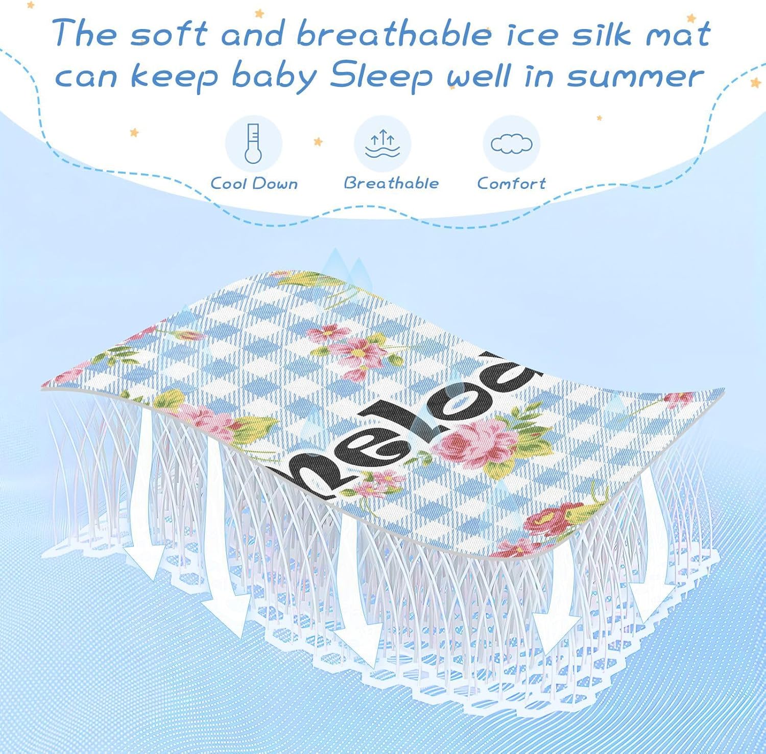 Protector de colchón personalizado de rosas y flores a cuadros para cuna, para niños y niñas, tapete de seda de hielo, colchón, colchón refrescante