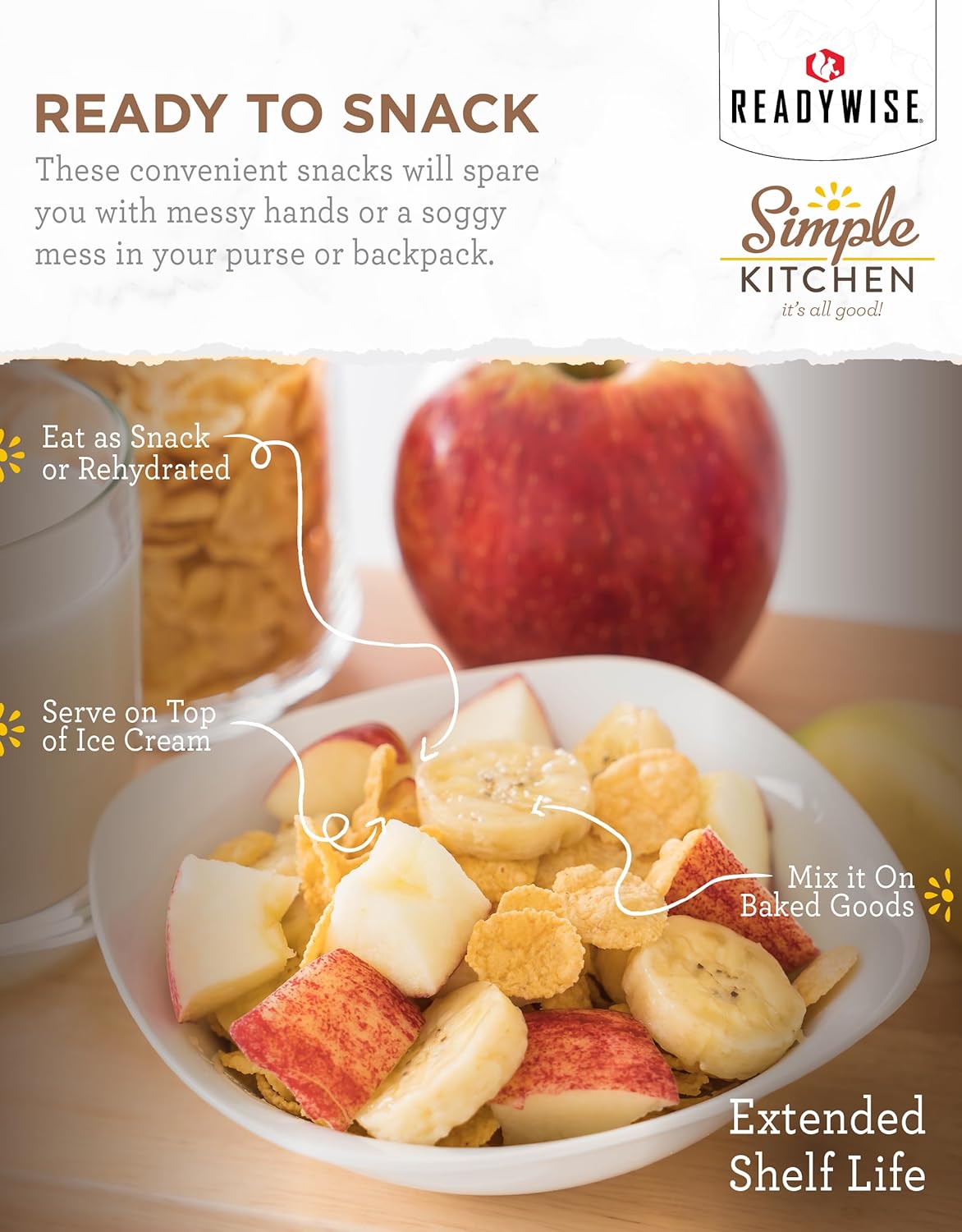 READYWISE – Chips de plátano secos Simple Kitchen, 22 porciones, vegano, sin gluten, aperitivos de frutas, papas fritas, alimentos enlatados,
