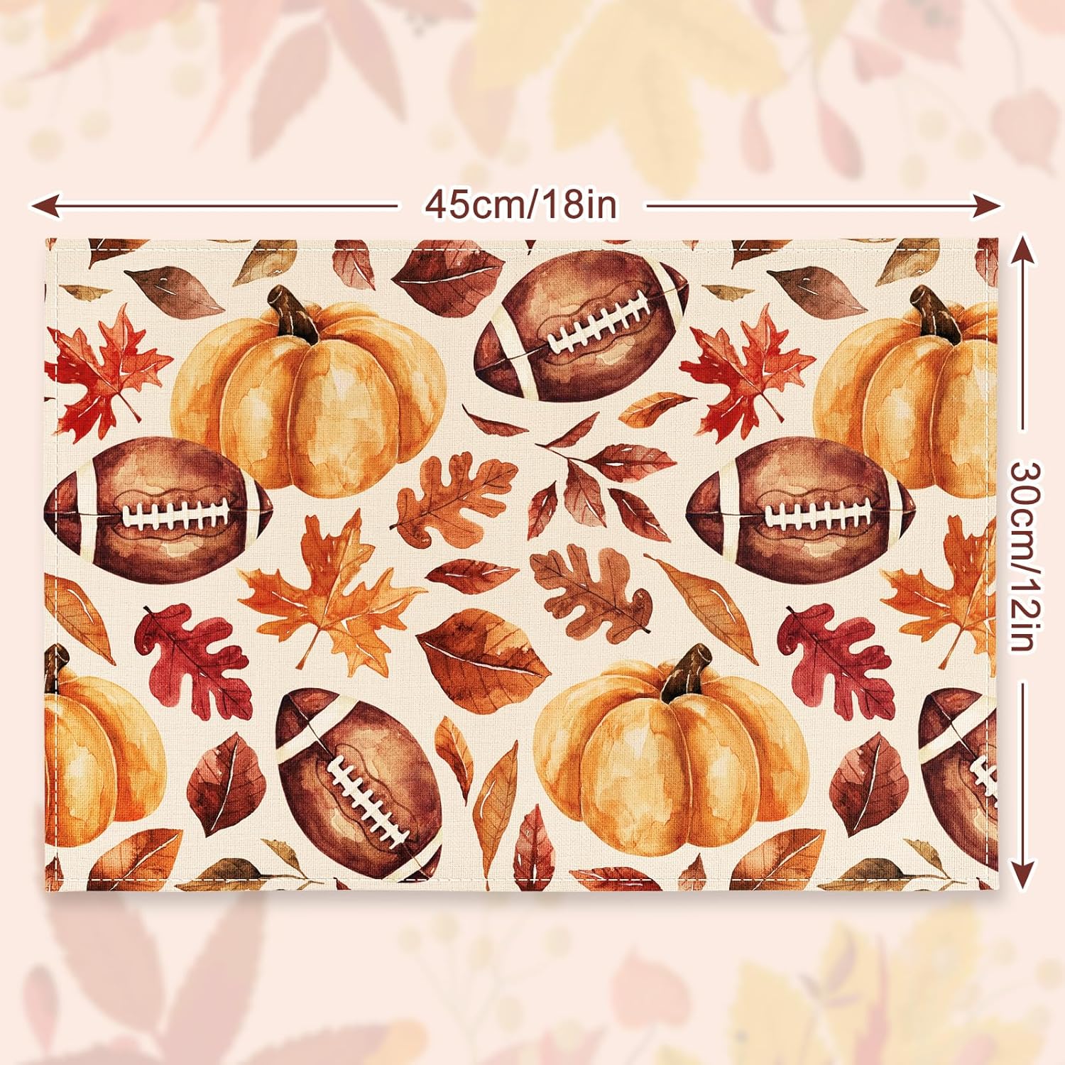 AnyDesign – Mantel individual de otoño, acuarela, calabaza, fútbol, hojas de arce, rústico, otoño, antideslizante, resistente al calor, decoración