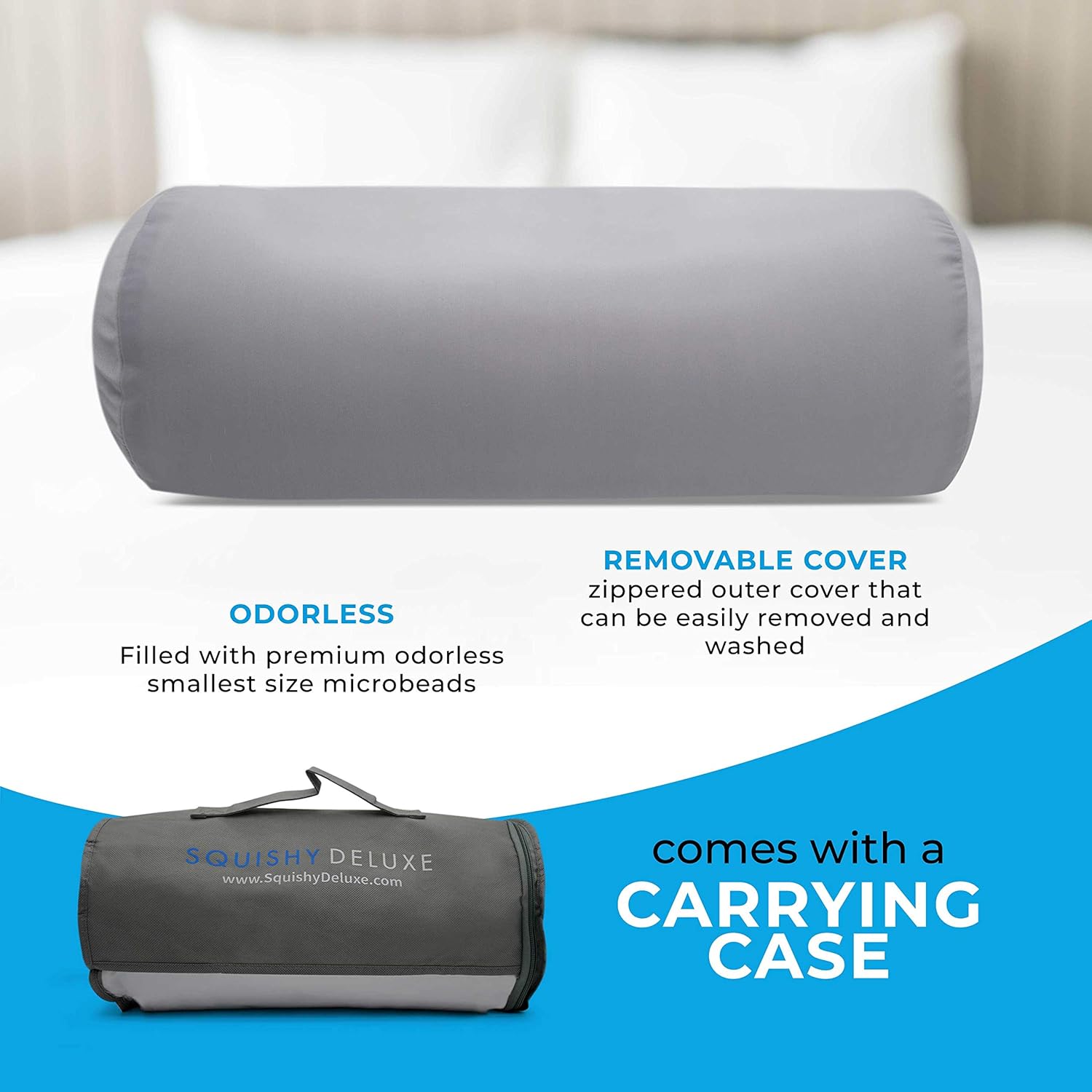 Microbead almohada de refuerzo con funda extraíble con cierre zipper para apretar y sujetar, hipoalergénica y resistente al polvo, tamaño de 14 x 6