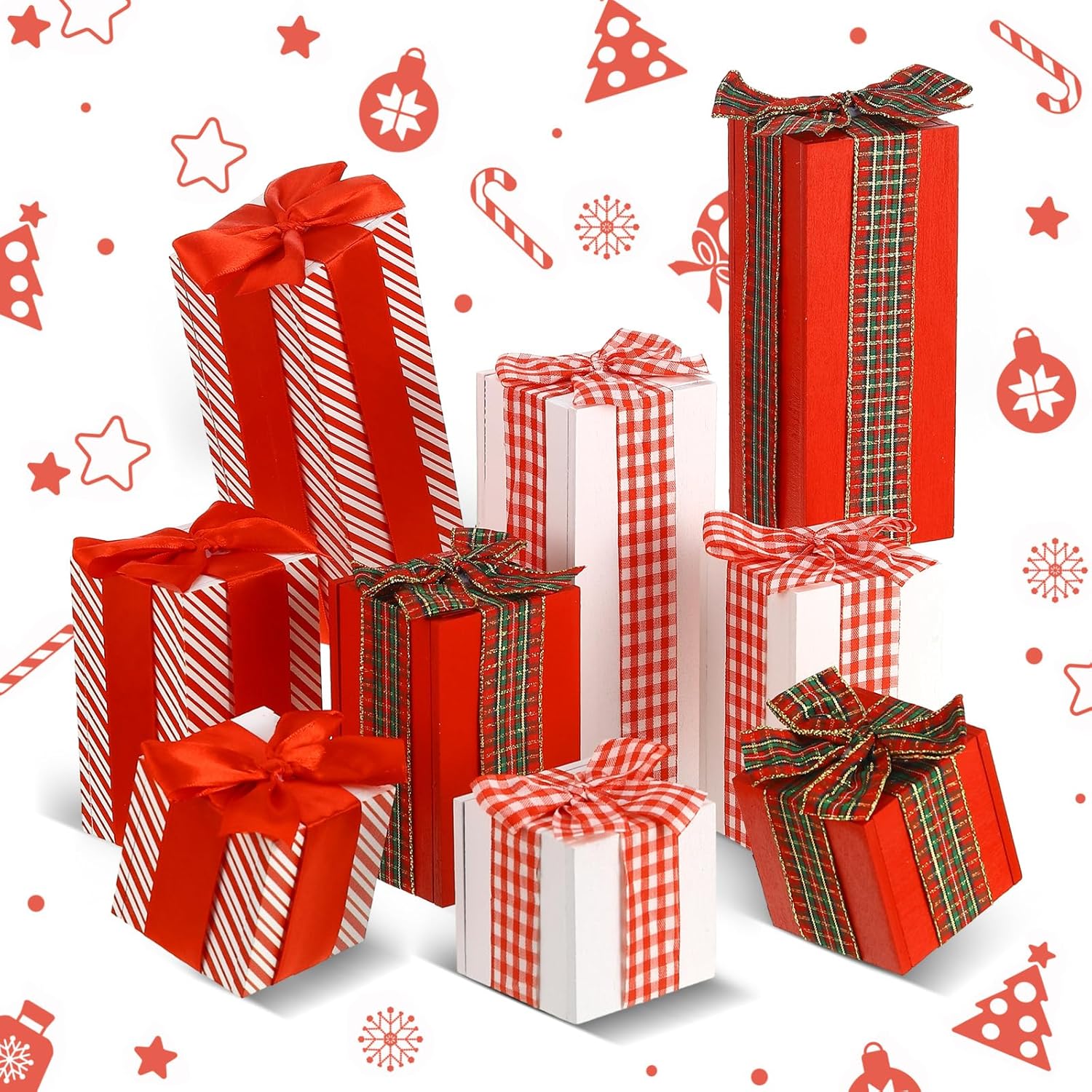 Namalu Juego de 9 piezas de 3 piezas de madera rústica de Navidad, bloques de madera sintética, centros de mesa de Navidad para mesas, decoración de