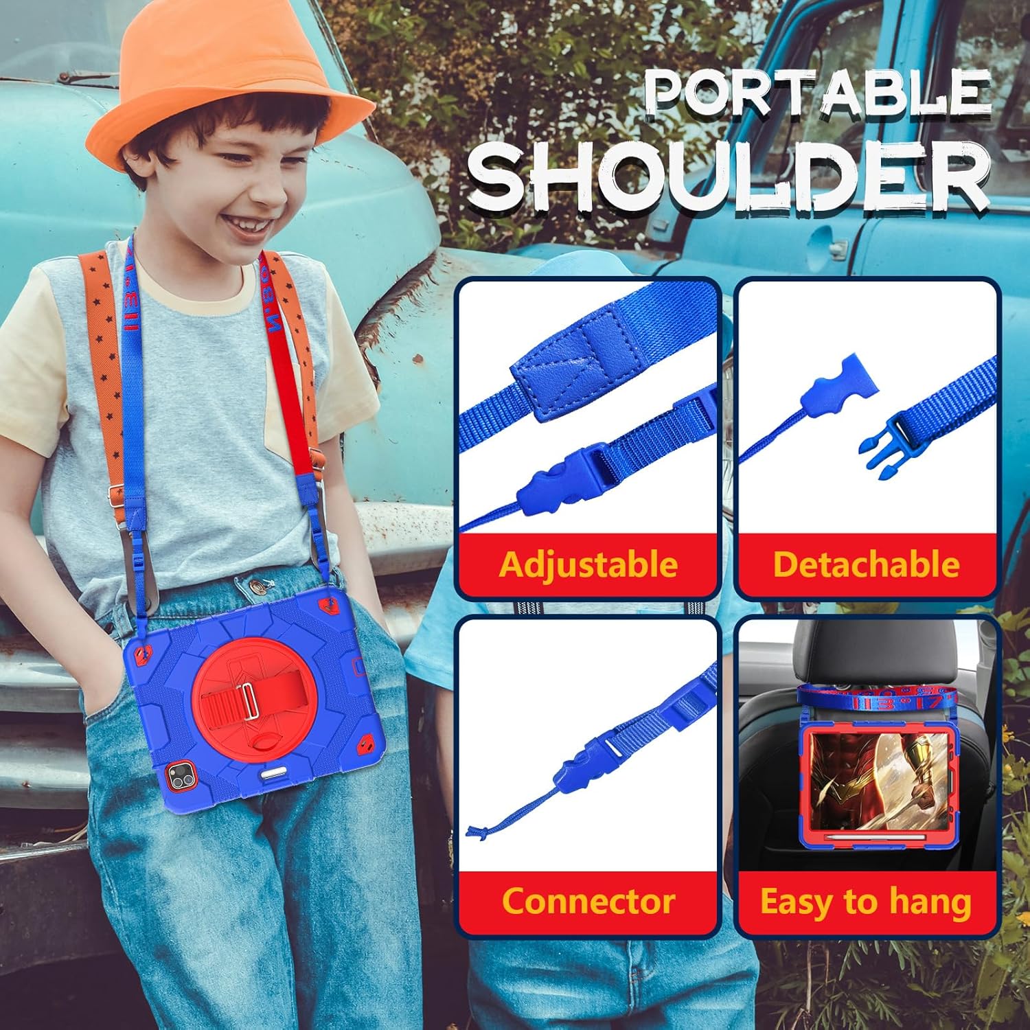 SEYMAC Funda para iPad Air de 54 generación de 10.9 pulgadas, protección duradera y resistente con protector de pantalla, soporte giratorio