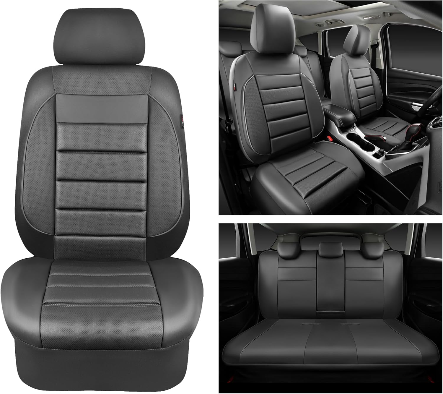 CAR PASS Juego completo de fundas de asiento de cuero, universal, resistentes al agua, soporte de respaldo de espuma 3D, comodidad de lujo, 5