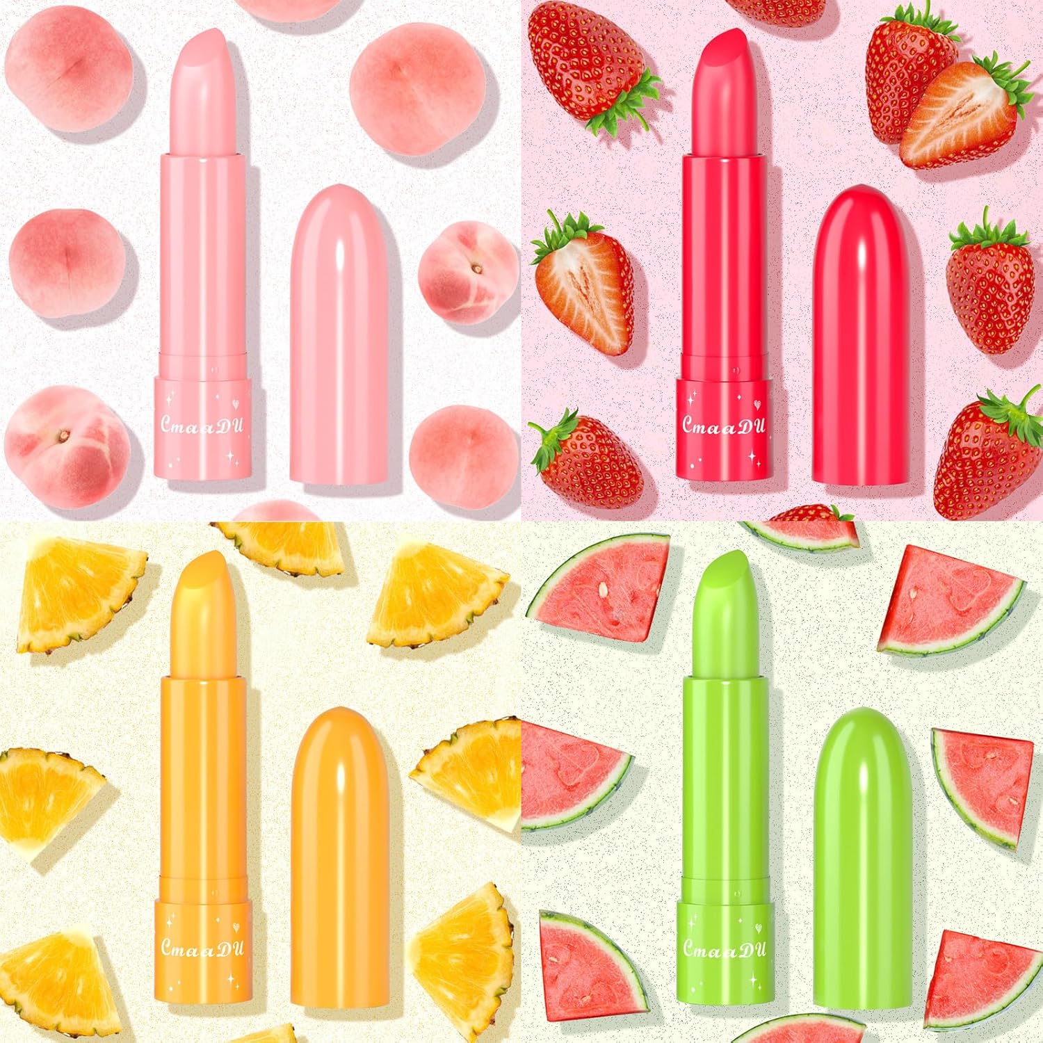 Gireatick Juego de 6 lápices labiales que cambian de color con sabor a fruta, bálsamo labial de pH, ingredientes naturales, maquillaje hidratante de