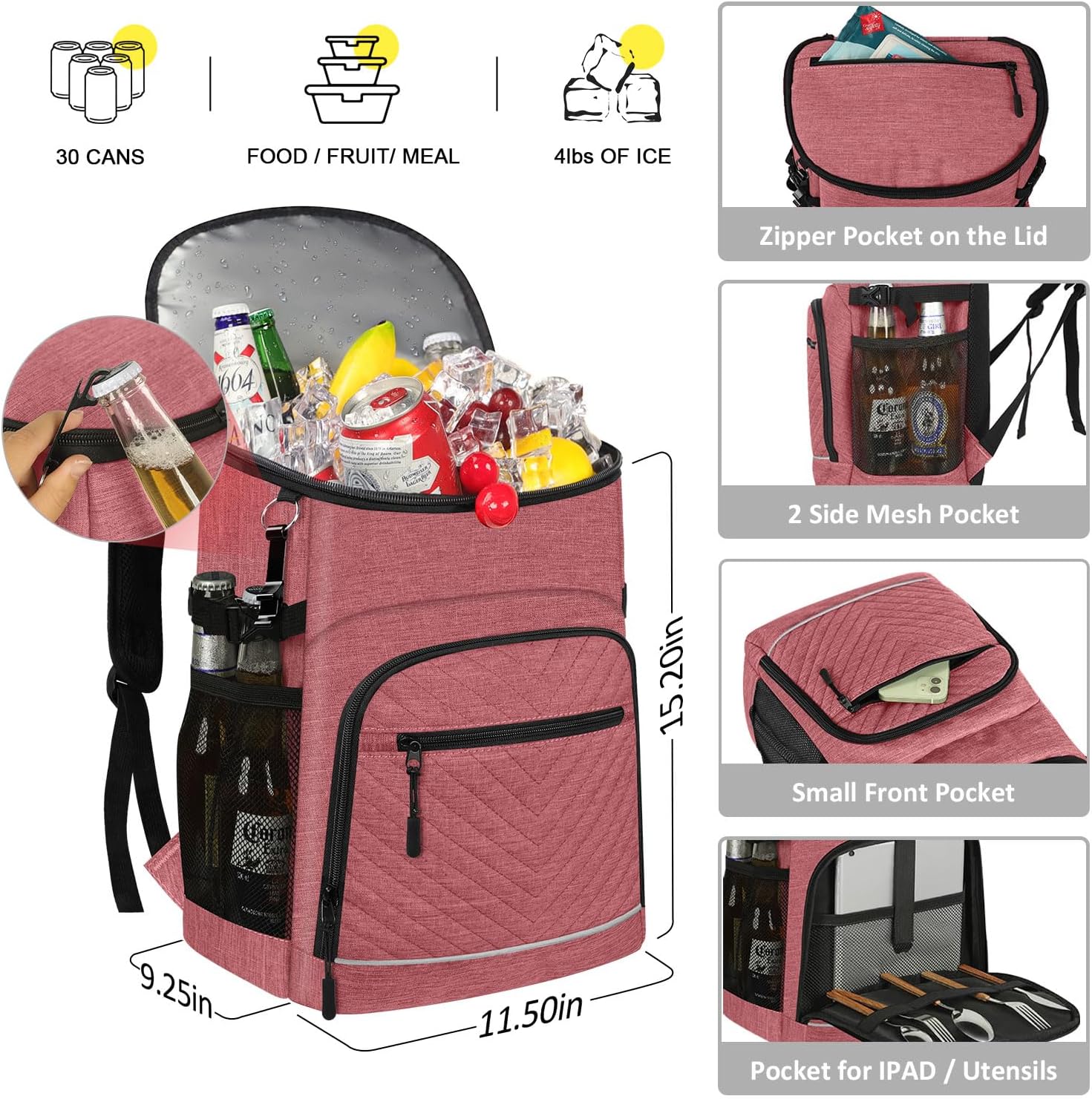 Mochila térmica aislada a prueba de fugas, impermeable, bolsa enfriadora de 30 latas, gran capacidad, ligera, para viajes, camping, playa, hielera