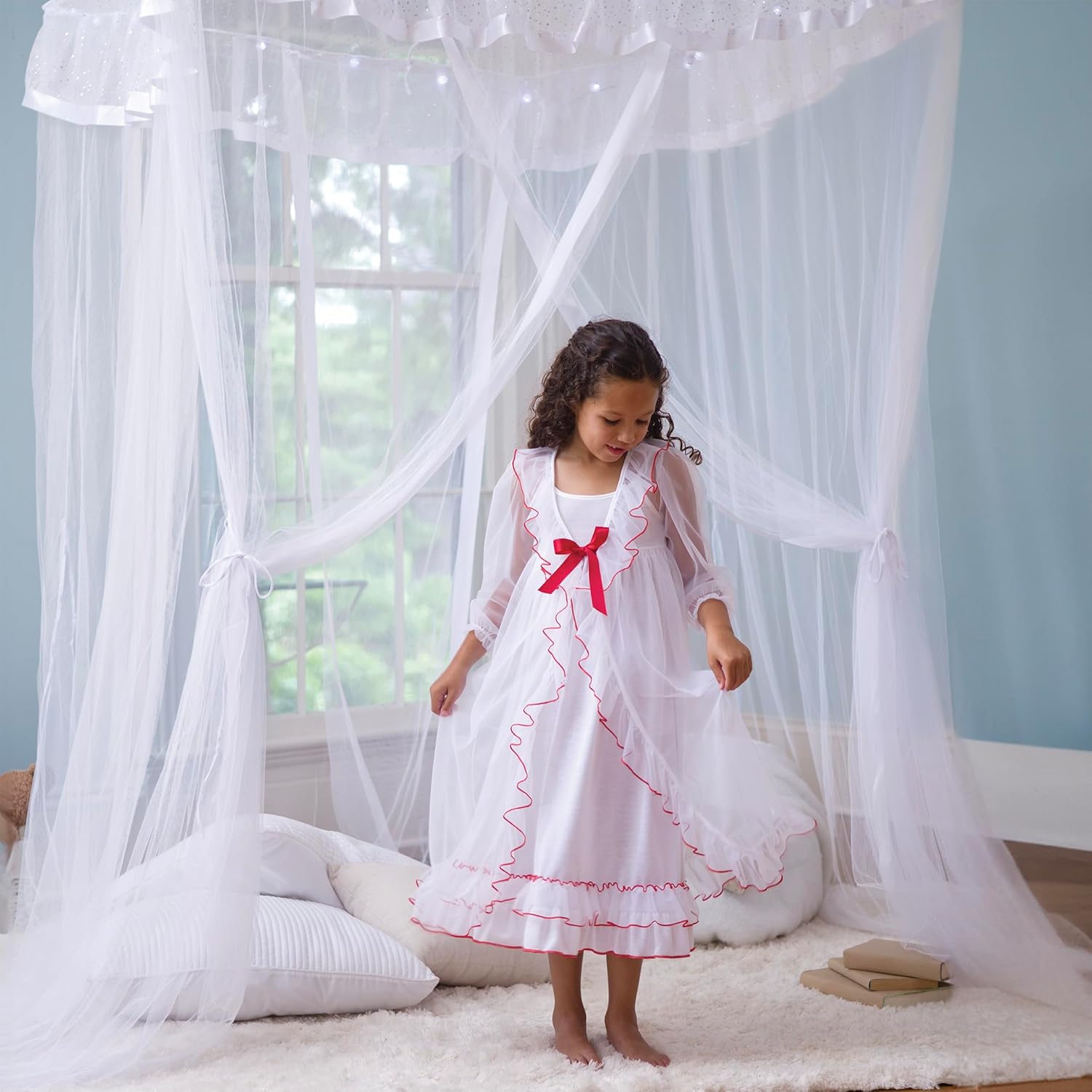 Dosel de cama con luces brillantes, Blanco