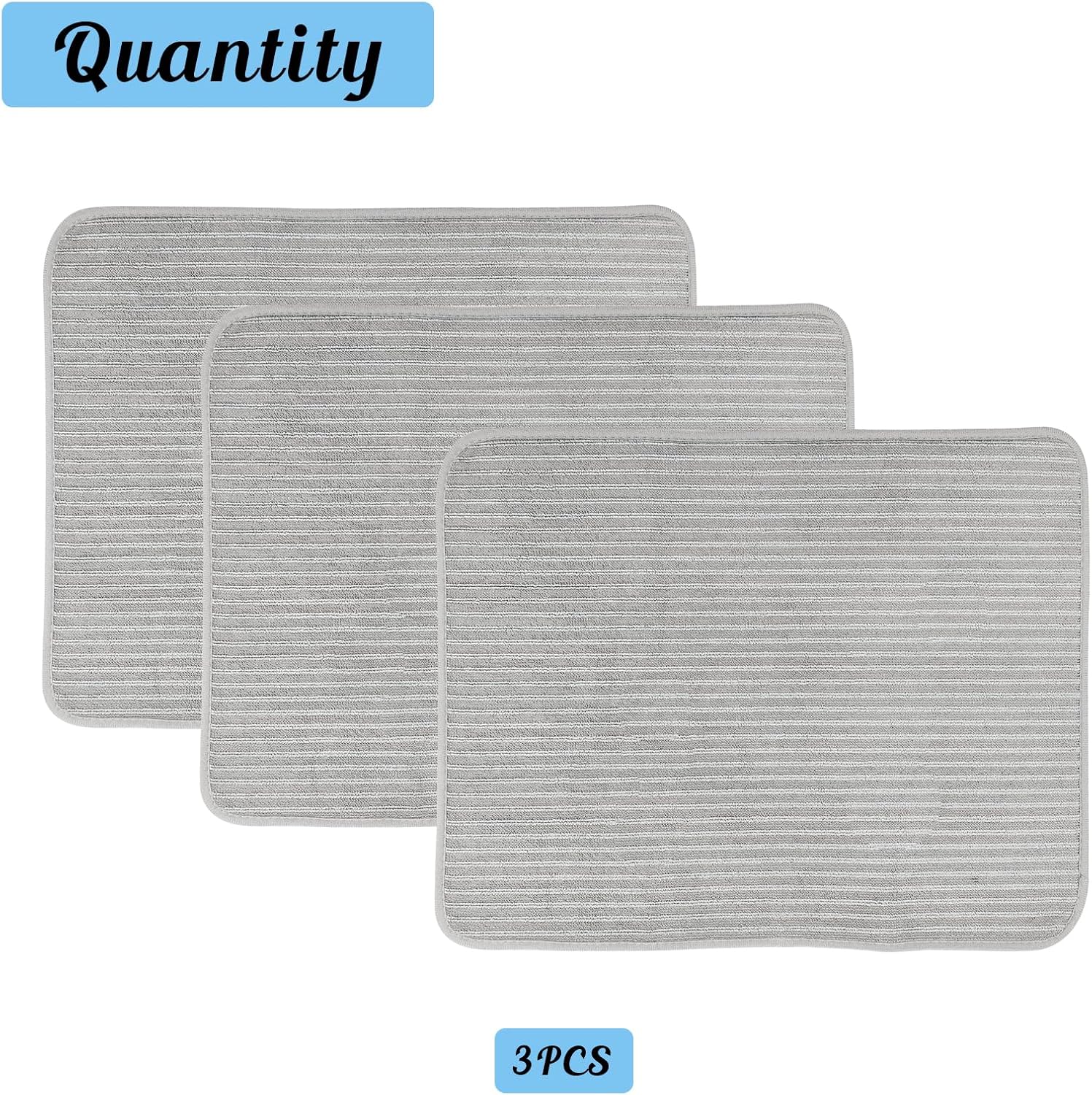 Juego de 3 tapetes de secado de platos, súper absorbentes, grandes, de 15 x 20 pulgadas, tapetes de secado para encimera de cocina