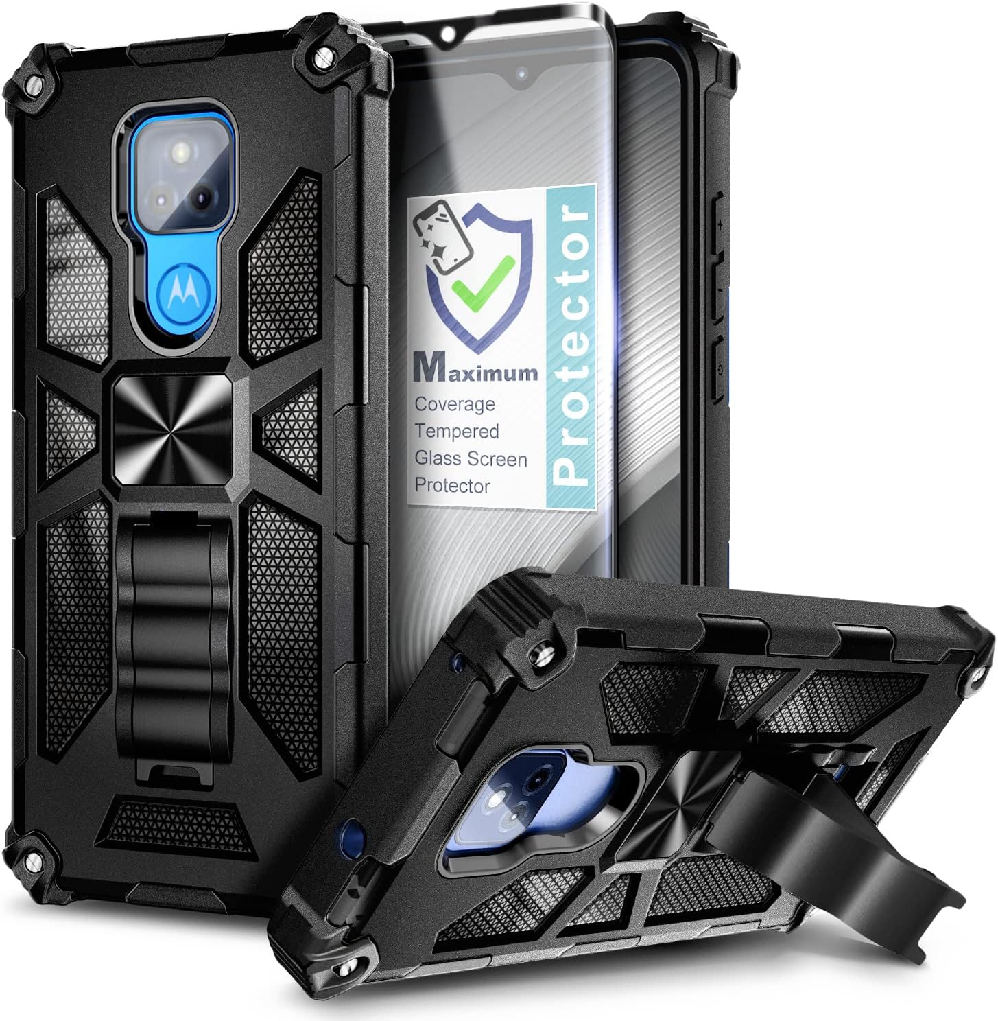 NZND Funda para Moto G Play 2021 con protector de pantalla de vidrio templado (cobertura máxima), protección de cuerpo completo a prueba de golpes