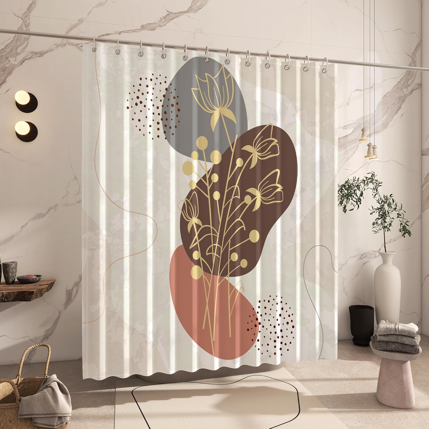 Cortinas de ducha modernas para decoración de baño, juego de cortinas de ducha bohemias lavables con 12 ganchos para artículos esenciales de