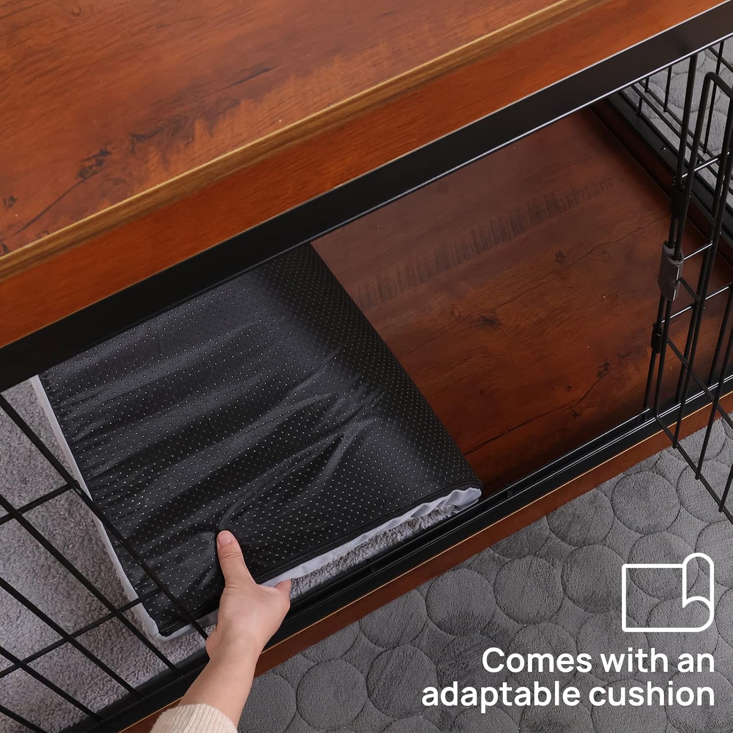 RYpetmia Muebles estilo jaula para perros para mascotas pequeñas y medianas, mesa de jaula de madera para perros, resistente y puertas de tres