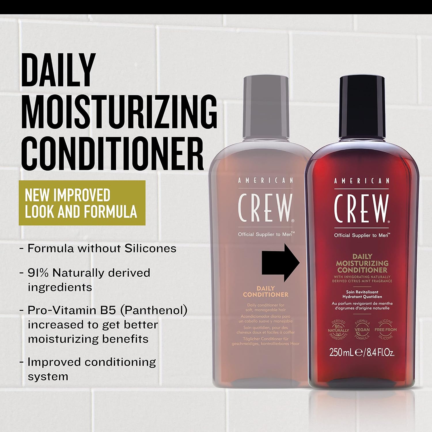 American Crew Acondicionador para hombres, hidratante diario, derivado de forma natural, fórmula vegana, fragancia de menta cítrica, 15.2 onzas