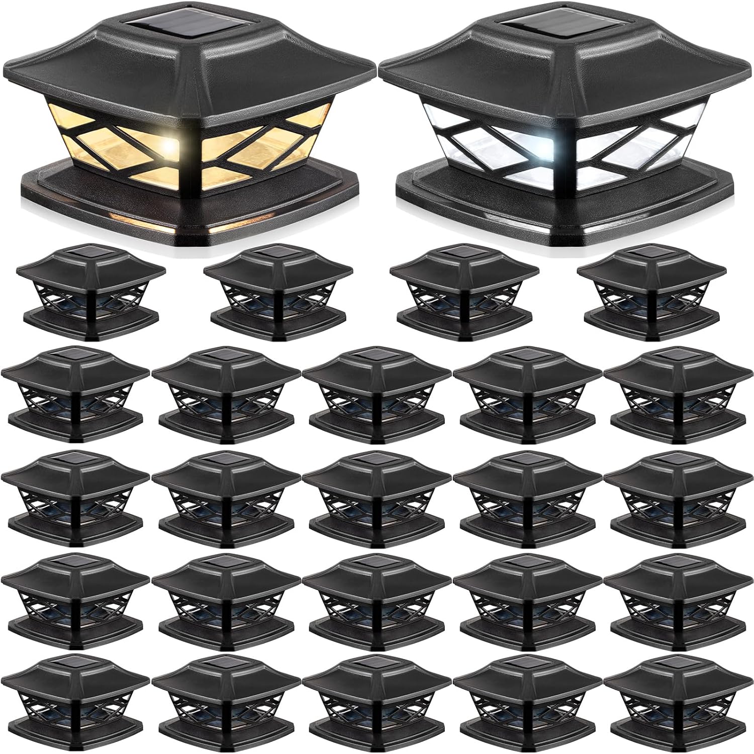 Paquete de 24 luces solares para tapa de poste al aire libre, luces LED impermeables con energía solar para postes de 4 x 4, 5 x 5, 6 x 6,