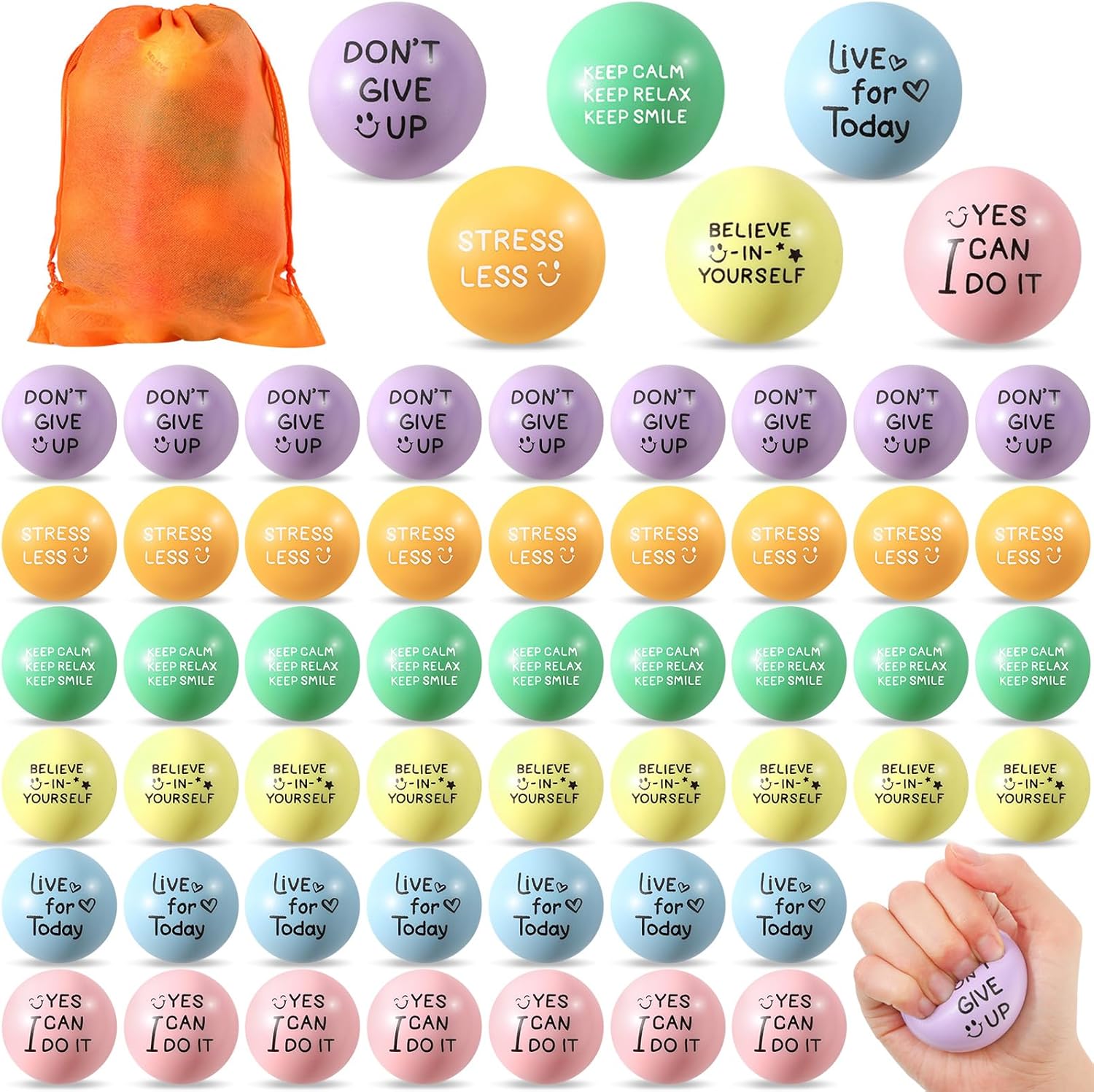 Shappy 100 bolas motivacionales para el estrés a granel de 1.97 pulgadas, bola de espuma colorida para aliviar el estrés con citas, pequeña bola