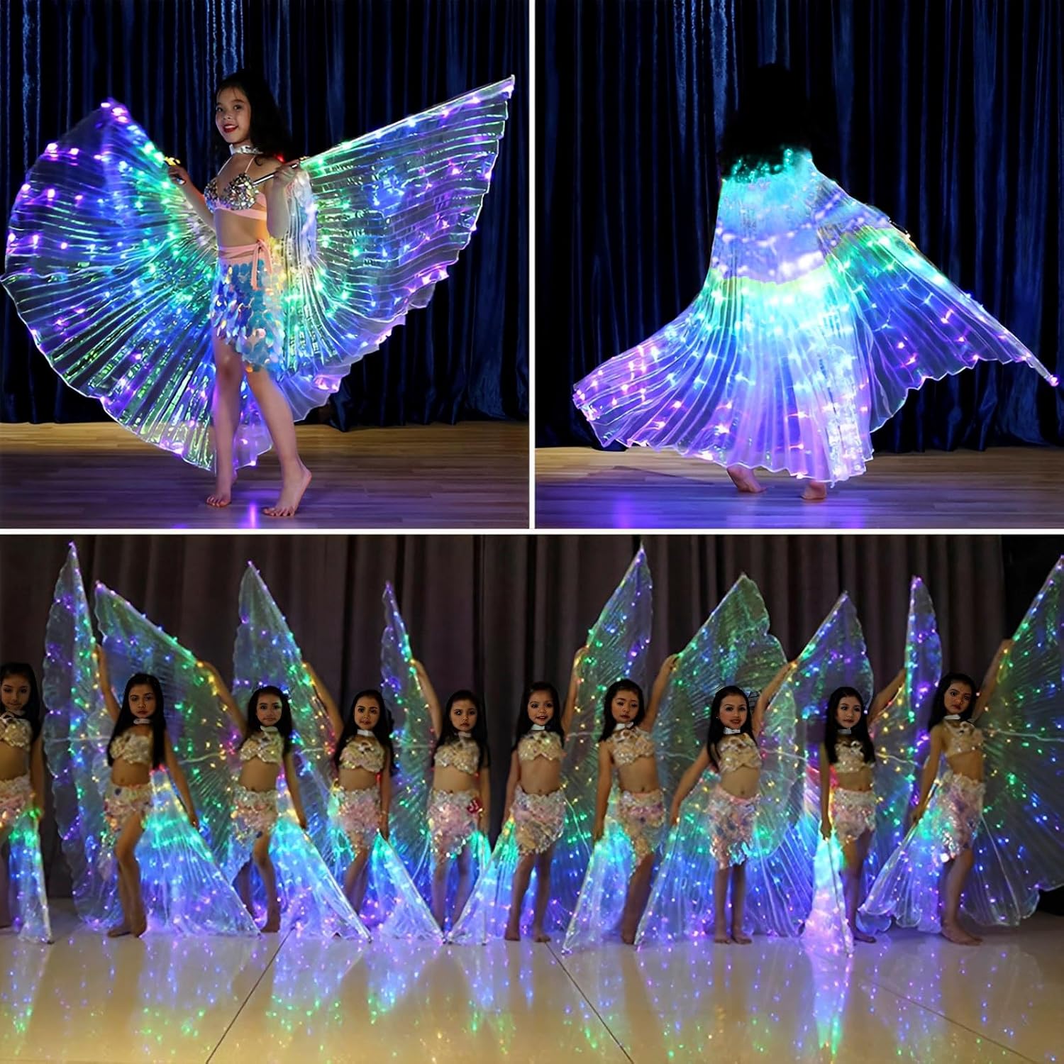 HOTBEST Alas LED ISIS, alas de mariposa LED coloridas iluminadas, alas ligeras de danza del vientre, alas de baile de ángel brillantes con palo
