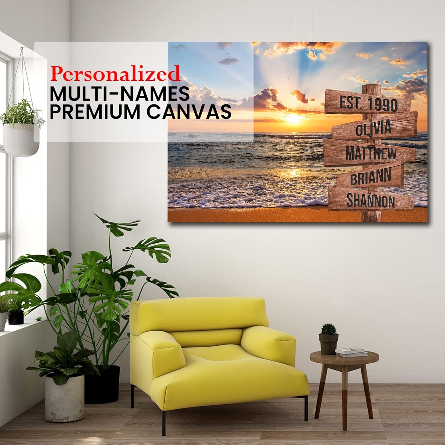 My Soul And Spirit Store – Lienzo de primera calidad personalizado con varios nombres y puesta de sol sobre la playa, lienzo personalizado de