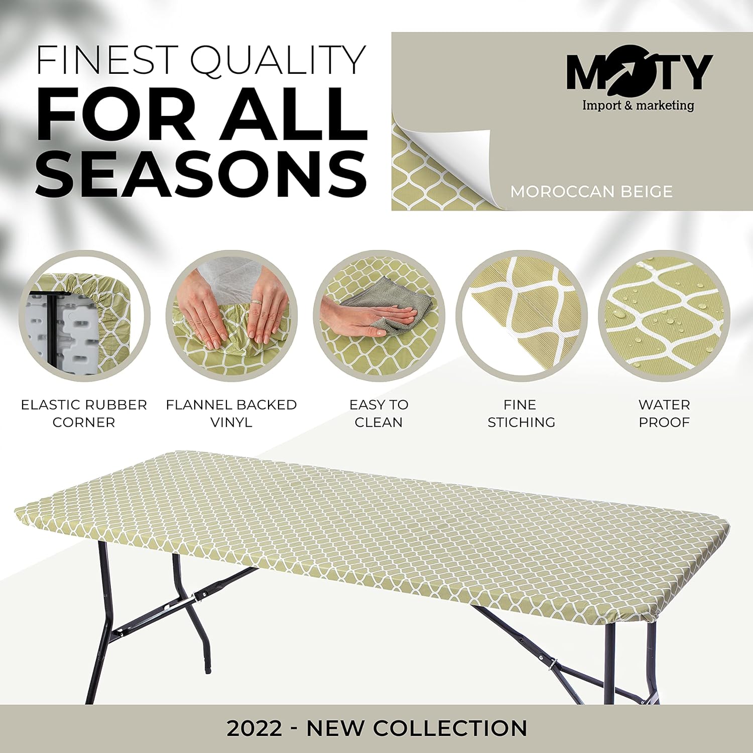 Mantel para mesa plegable, mantel rectangular de plástico con respaldo de vinilo con borde elástico, para Navidad, fiestas, picnic (4 pies, 24 x 50