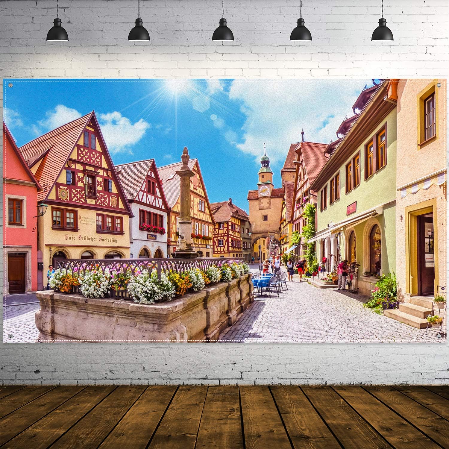 Decoraciones para festivales en el estilo del Oktoberfest, póster extra grande de paisaje de calle bávara, telón de fondo, pancarta de fondo para