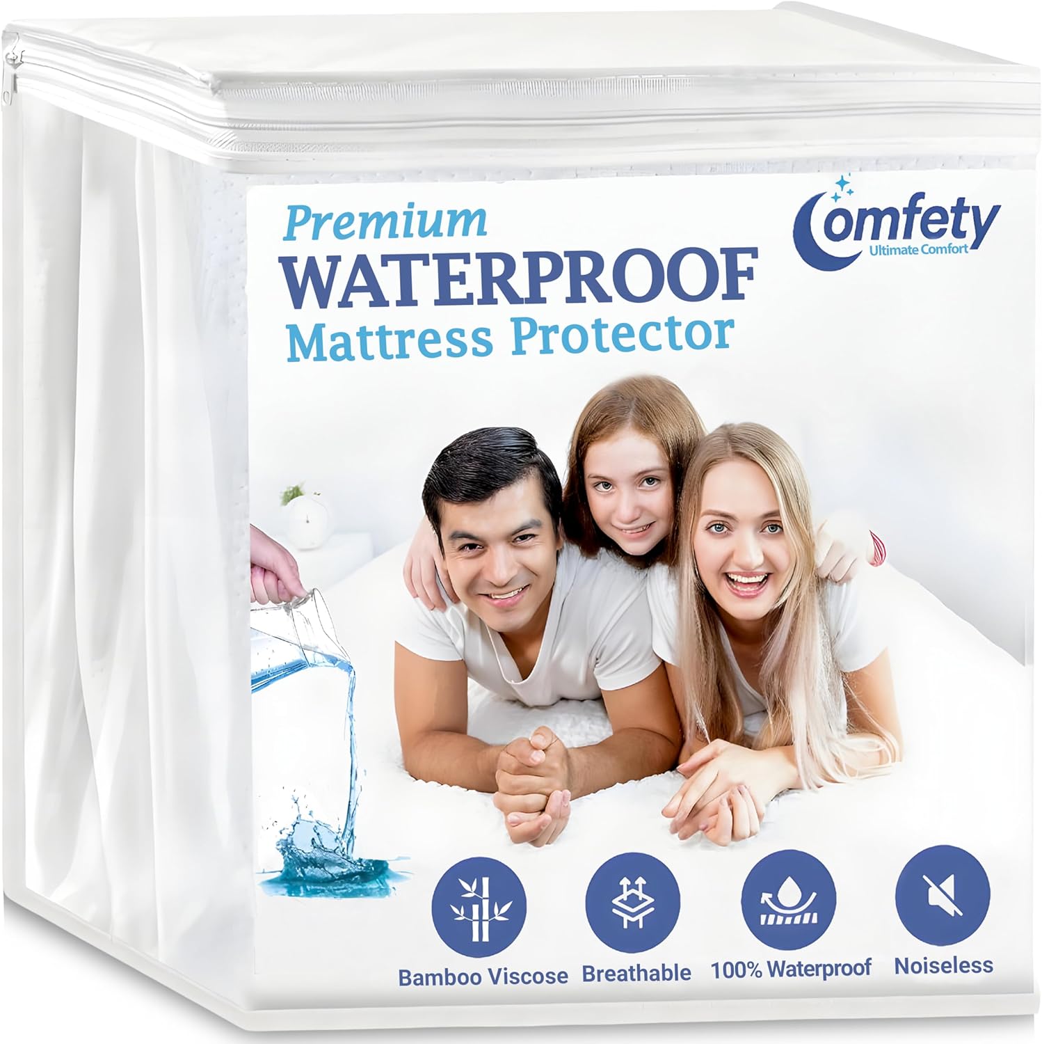 Protector de colchón 100% impermeable California King, protector de colchón de viscosa de bambú suave de lujo, funda de colchón ultra a prueba de