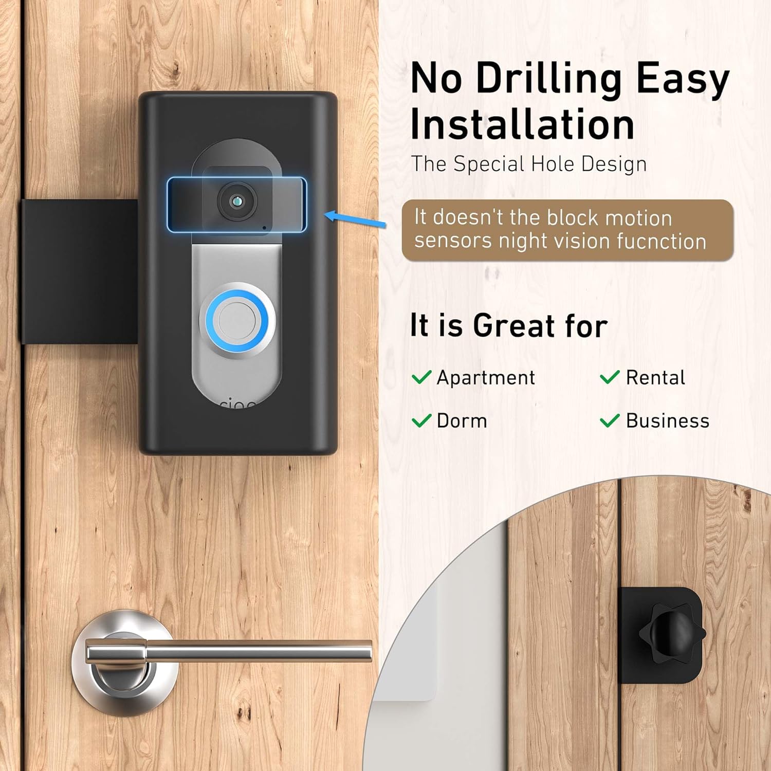 Soporte de timbre de video antirrobo, soporte de timbre AHBTEYM sin taladro, accesorios para alquileres de apartamentos y casas compatibles con