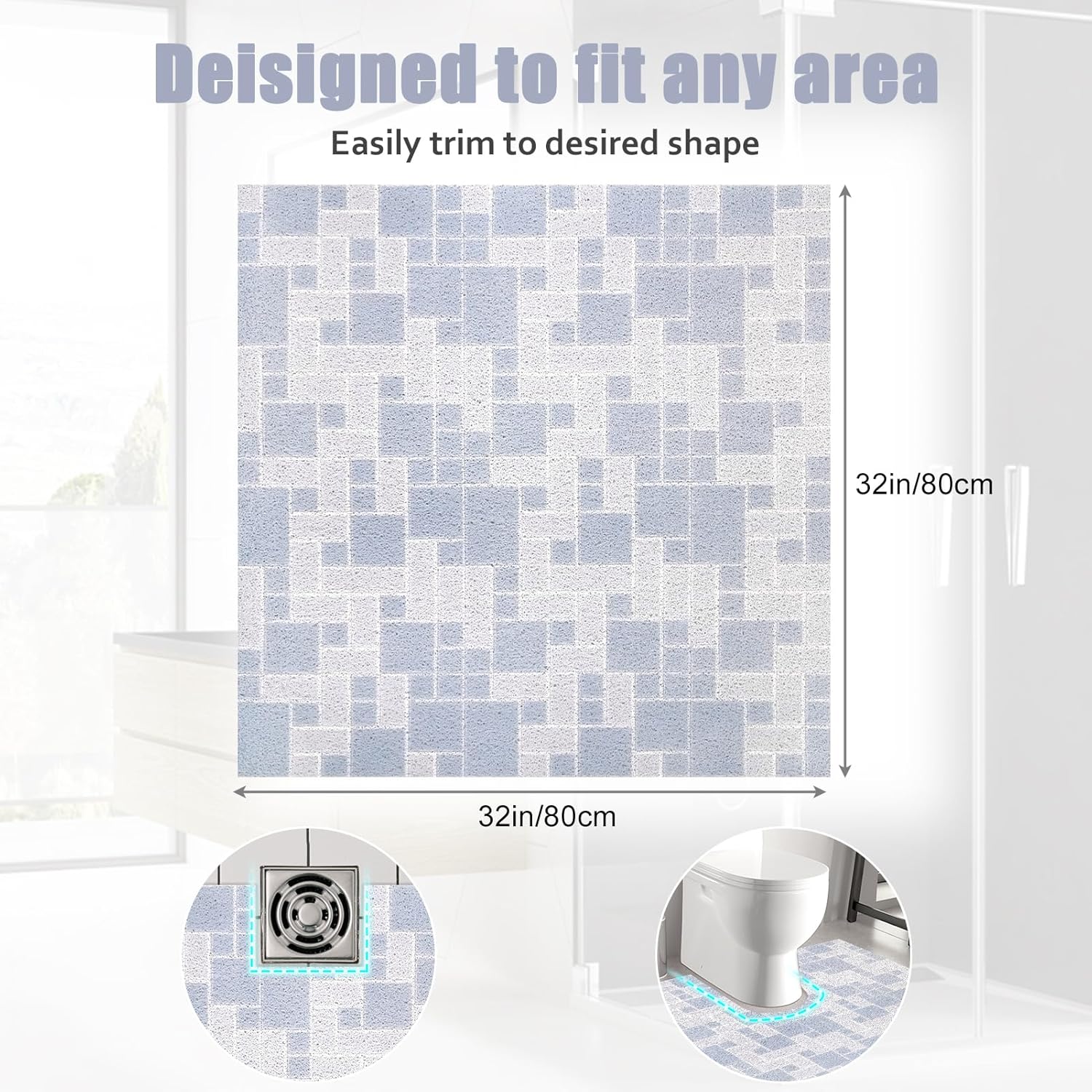 Tapete de ducha cuadrado de 32 x 32 pulgadas, antideslizante para ducha interior, tapete de ducha para personas mayores, tapete de masaje de pies