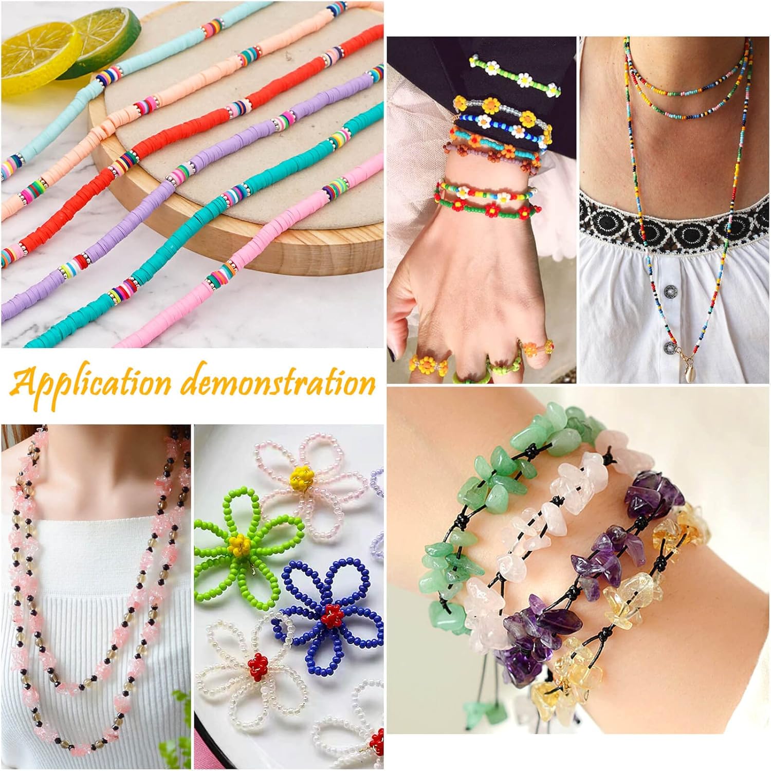 PAXCOO – 2 rollos de cuerda elástica para cuentas de arcilla, cuentas de poni Kandi, pulseras y fabricación de joyas (0.020 in, cristal y negro)