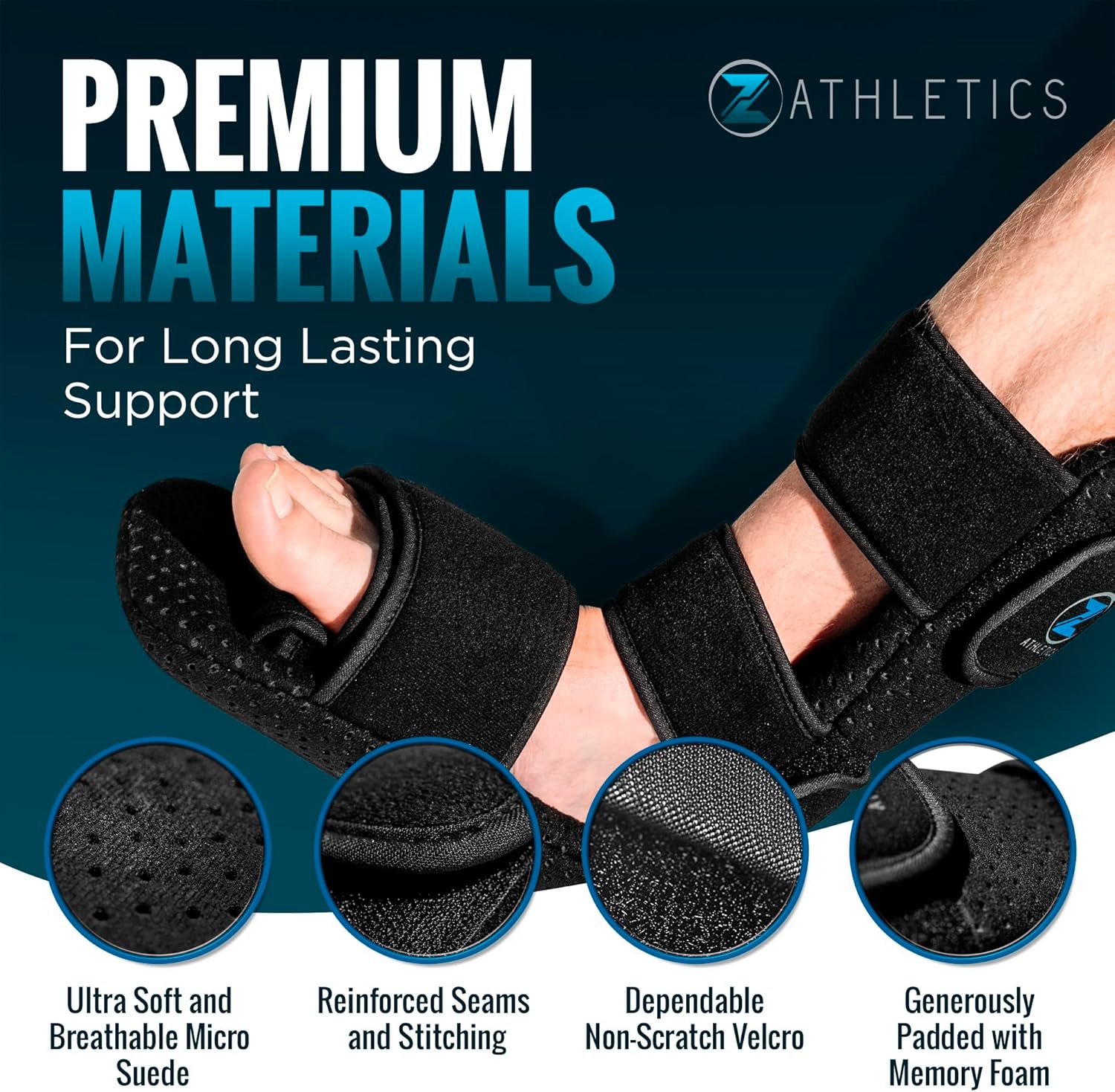 Z ATHLETICS Férula nocturna para fascitis plantar, soporte ajustable para caída de pie para alivio de la fascia plantar, dolor de arco, tendinitis