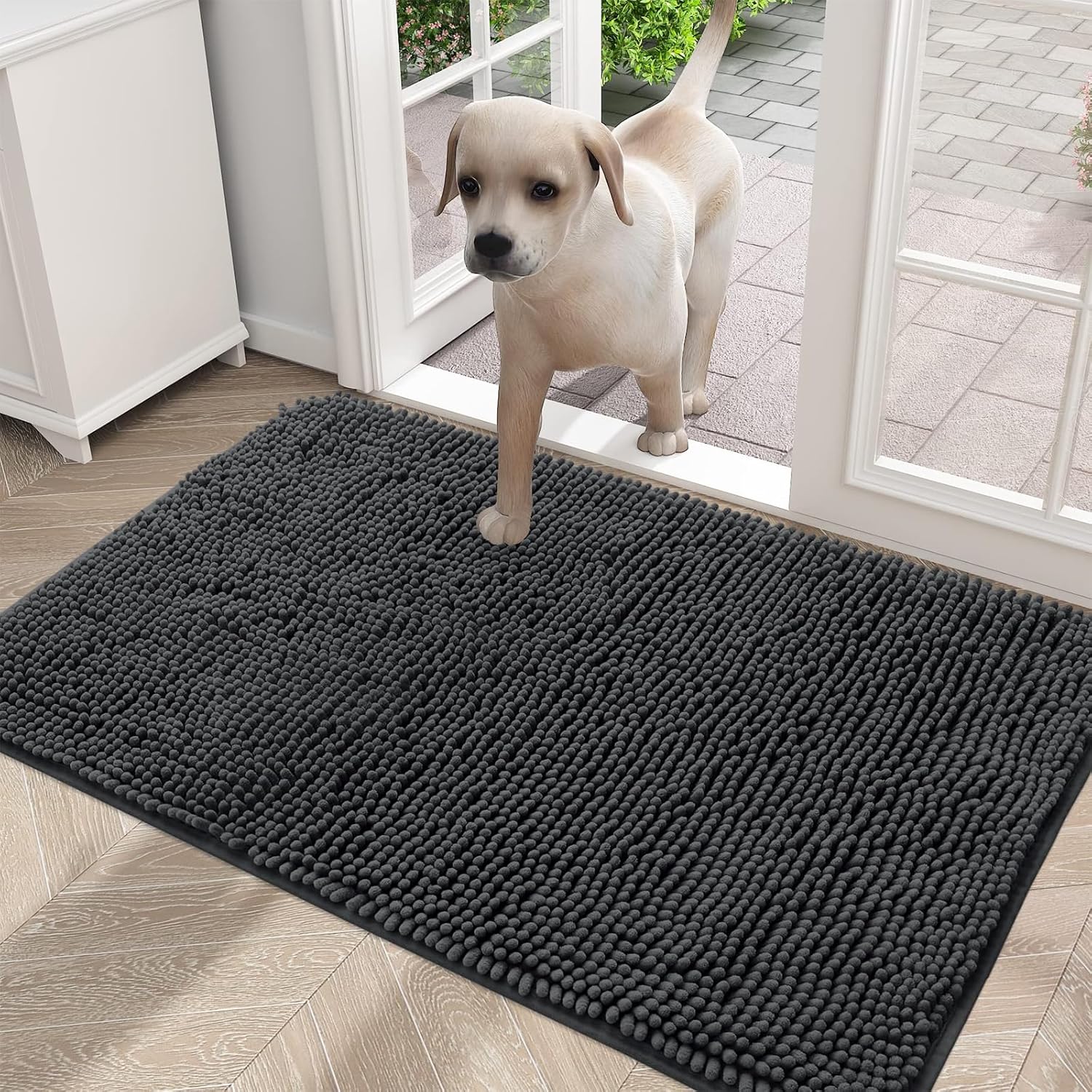 OLANLY Tapete para puerta de perro para patas fangosas, absorbe la humedad y la suciedad, absorbente, antideslizante, lavable, de microfibra de