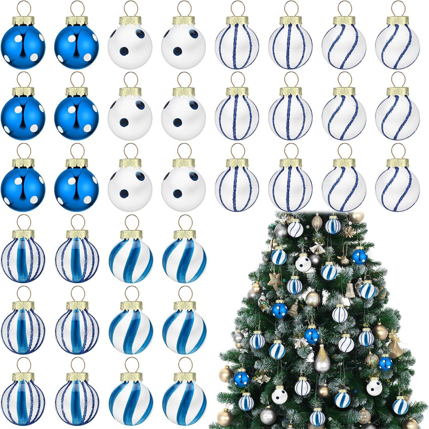 Zhanmai 36 adornos de Navidad, mini esferas de adornos de Navidad, bolas de Navidad de 1 pulgada, mini adornos para decoración de fiestas, bolas en