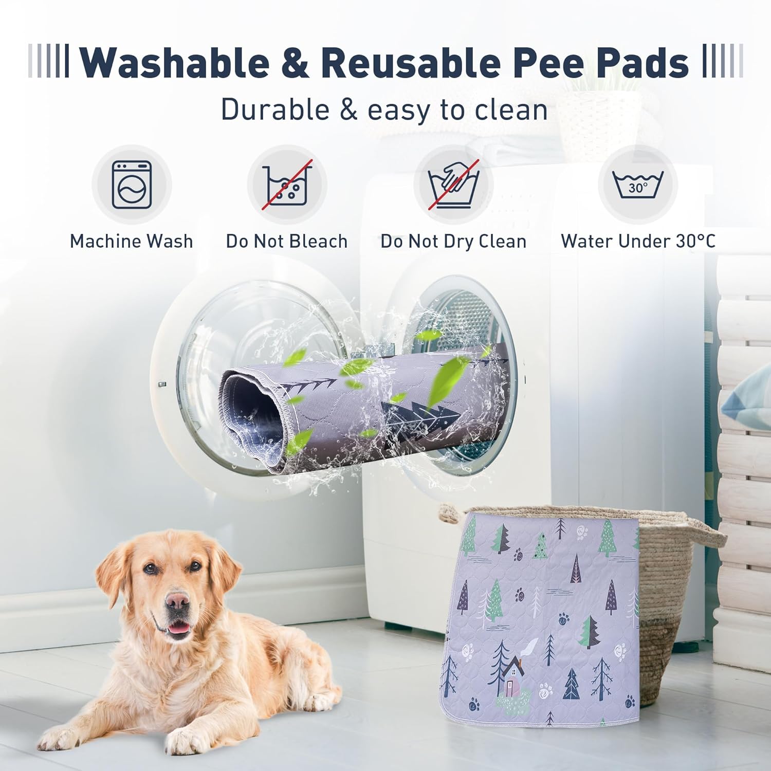UPSKY Almohadillas lavables para orina de perros, paquete de 2 almohadillas reutilizables para cachorros, almohadillas súper absorbentes,