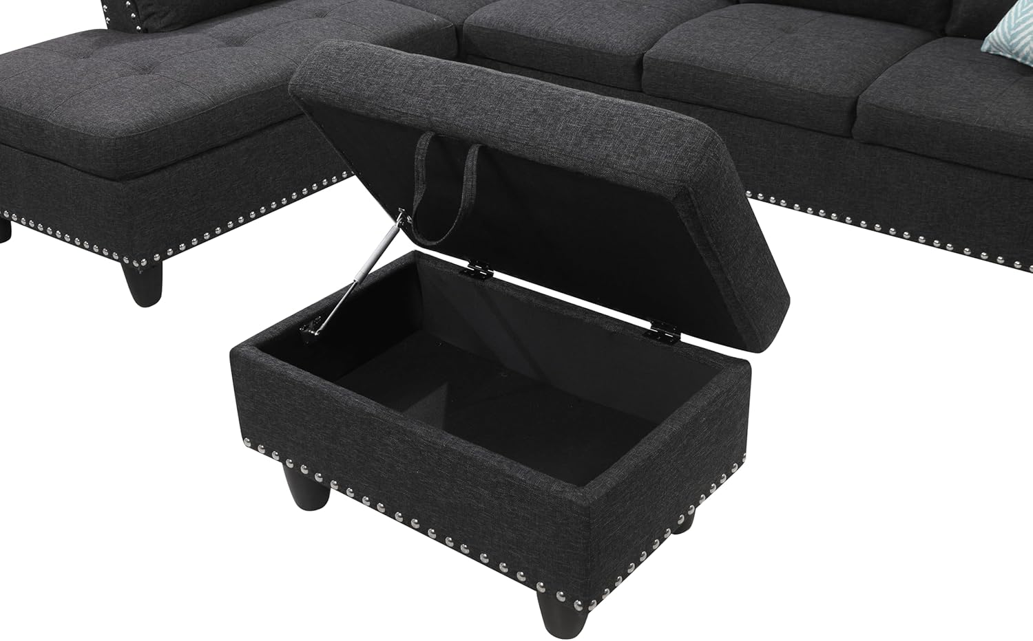 Sofá modular de 3 piezas, juego de muebles de sala de estar, sofá esquinero tapizado de 5 plazas en forma de L, 1 diván gris oscuro