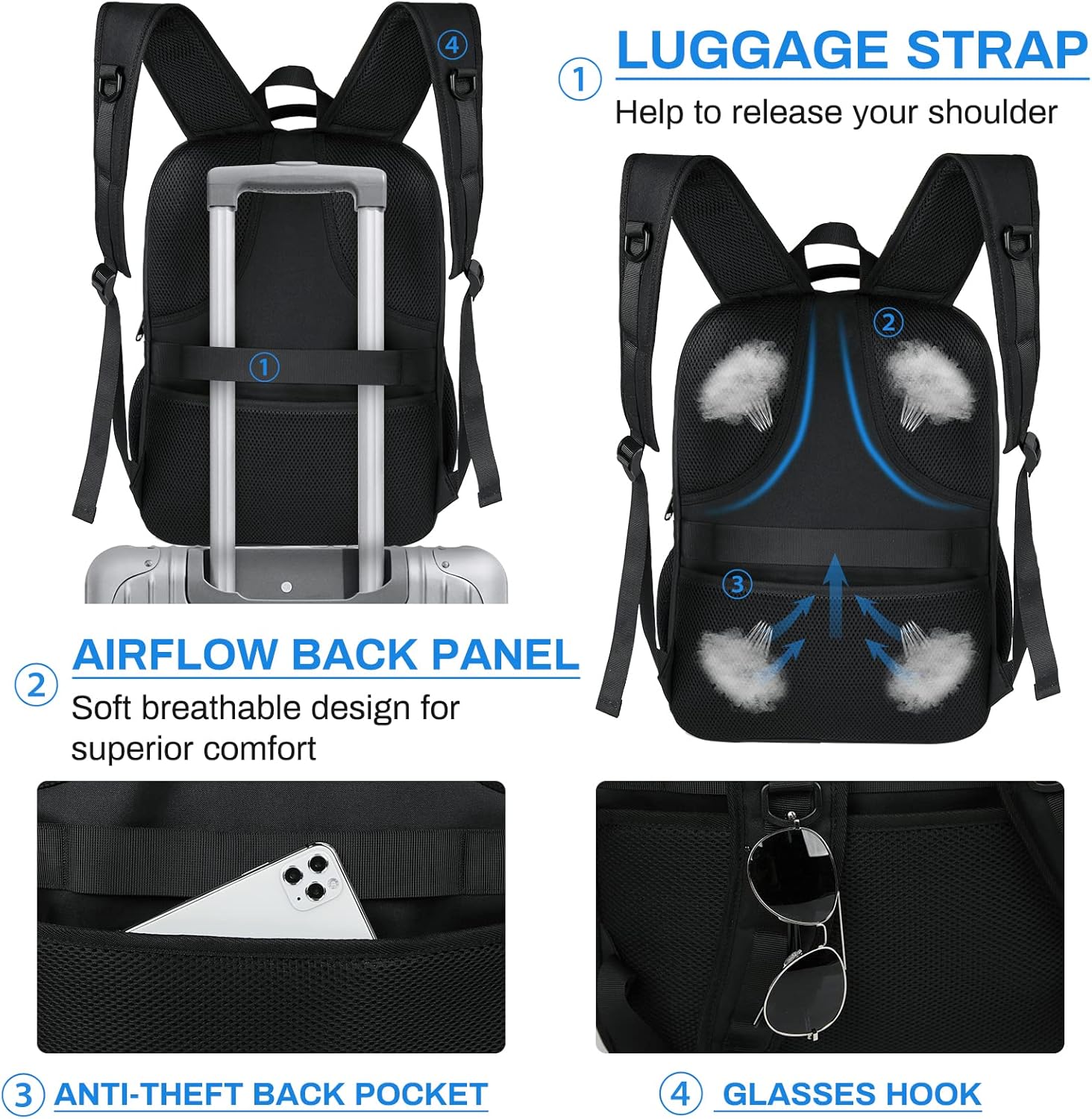RAINSMORE Mochila para laptop de 15.6 pulgadas, mochila de viaje grande para hombres y mujeres, mochila impermeable para computadora, mochila de