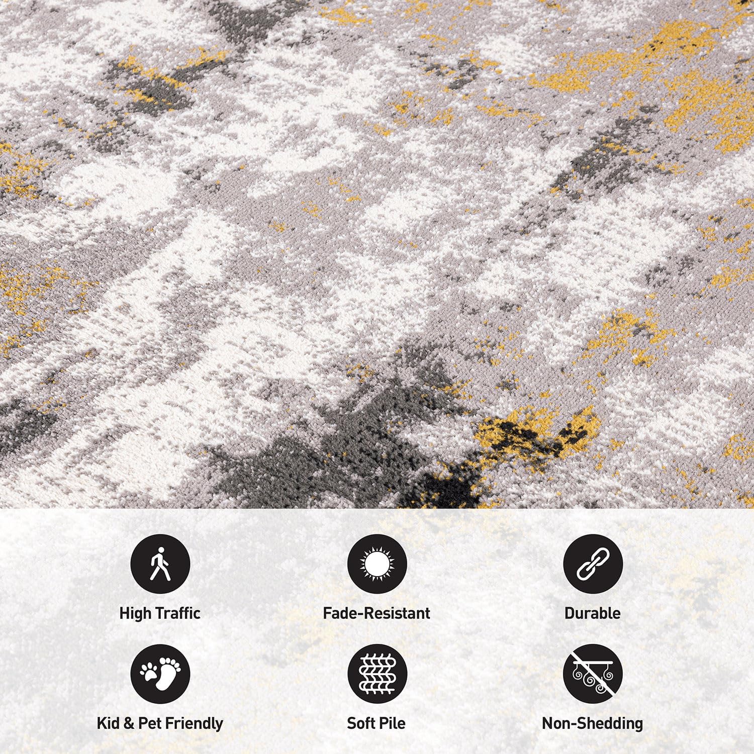 Rugshop Tralee – Alfombra abstracta moderna resistente a las manchas, 2 x 7 pies, color amarillo