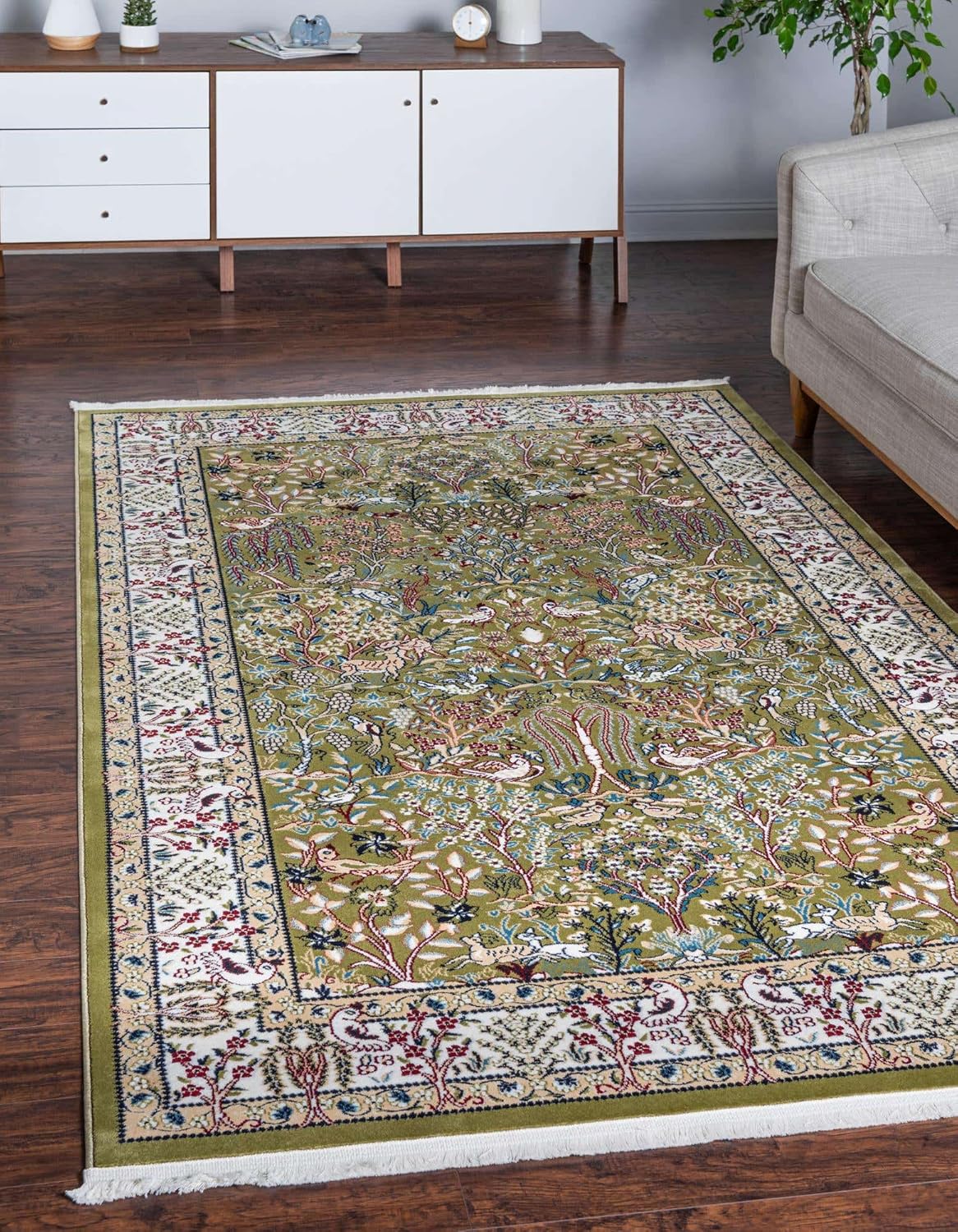 Unique Loom Narenj Collection – Alfombra rectangular de 2 pies 7 pulgadas x 4 pies 1 pulgadas, color verde y marfil
