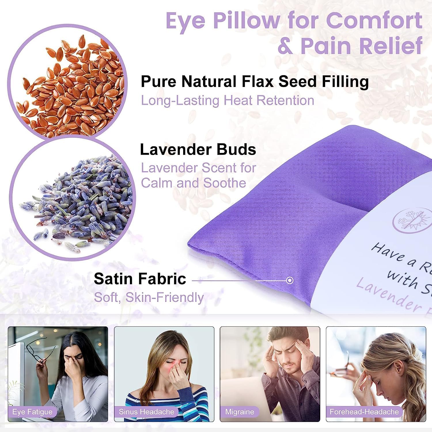 SUZZIPAD Almohadas de ojos de lavanda para relajación con aromaterapia, máscara de ojos ponderada para dormir, meditación, compresa ocular caliente