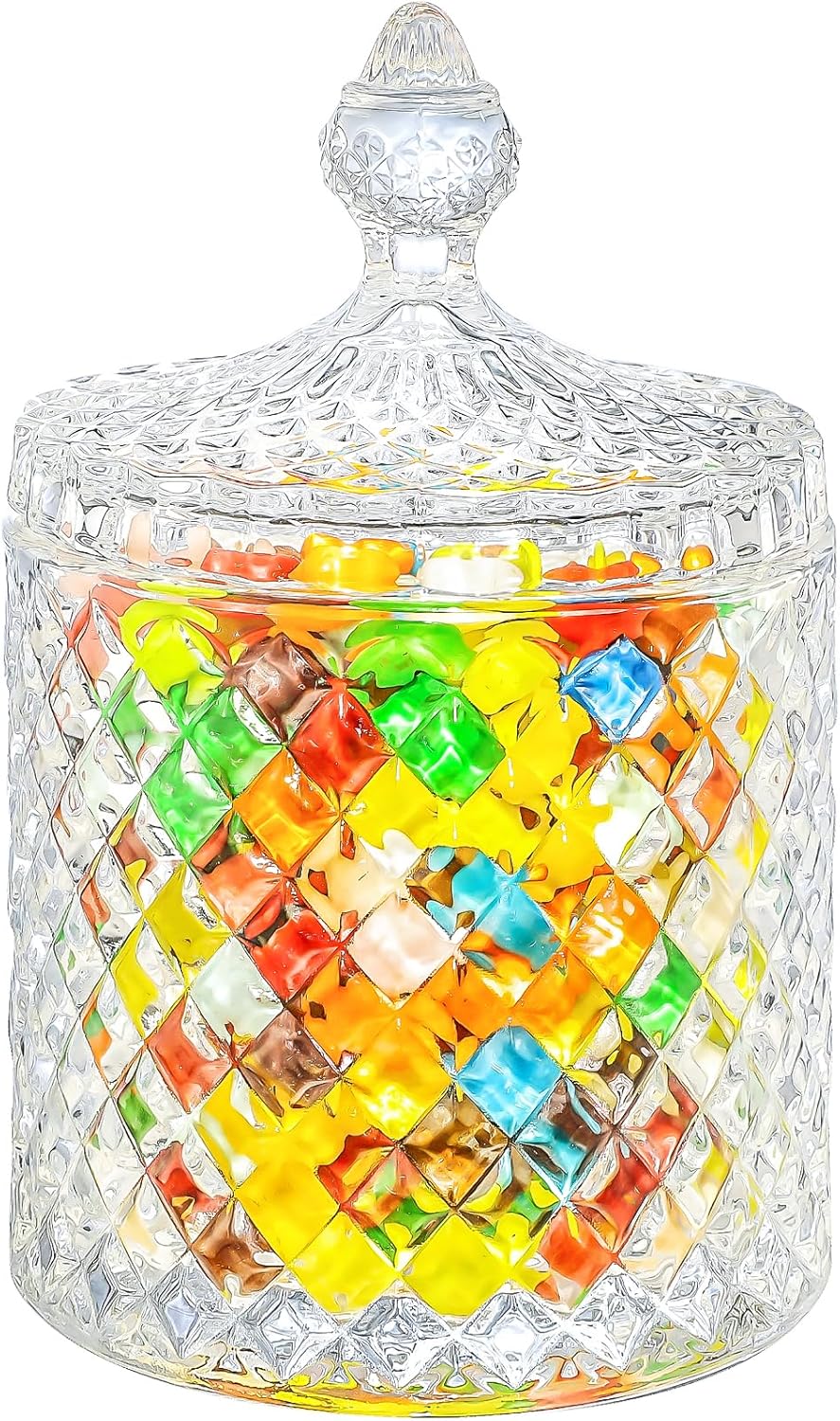 INFTYLE Plato de cristal para dulces con tapa, 1 pieza de 20 onzas, tarro de cristal grande para caramelos, caja de joyería, plato Dappen, tarro de