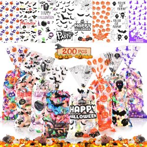 AhfuLife 200 bolsas de celofán de Halloween, 8 diseños de bolsas de dulces transparentes de Halloween para golosinas o tratos, bolsas de golosinas AhfuLife 200 bolsas de celofán de Halloween, 8 diseños de bolsas de dulces transparentes de Halloween para golosinas o tratos, bolsas de golosinas