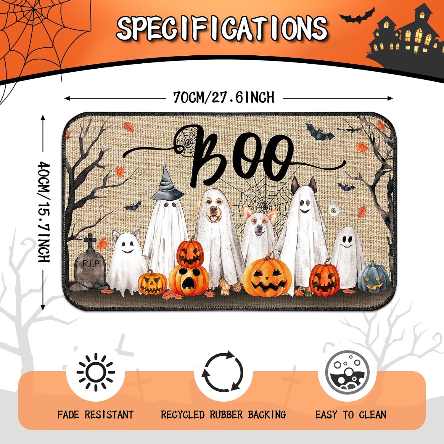 Ceenna Tapete de Halloween para puerta de Halloween, tapete espeluznante para puerta delantera, hogar, cocina, decoración interior y exterior, 15.7