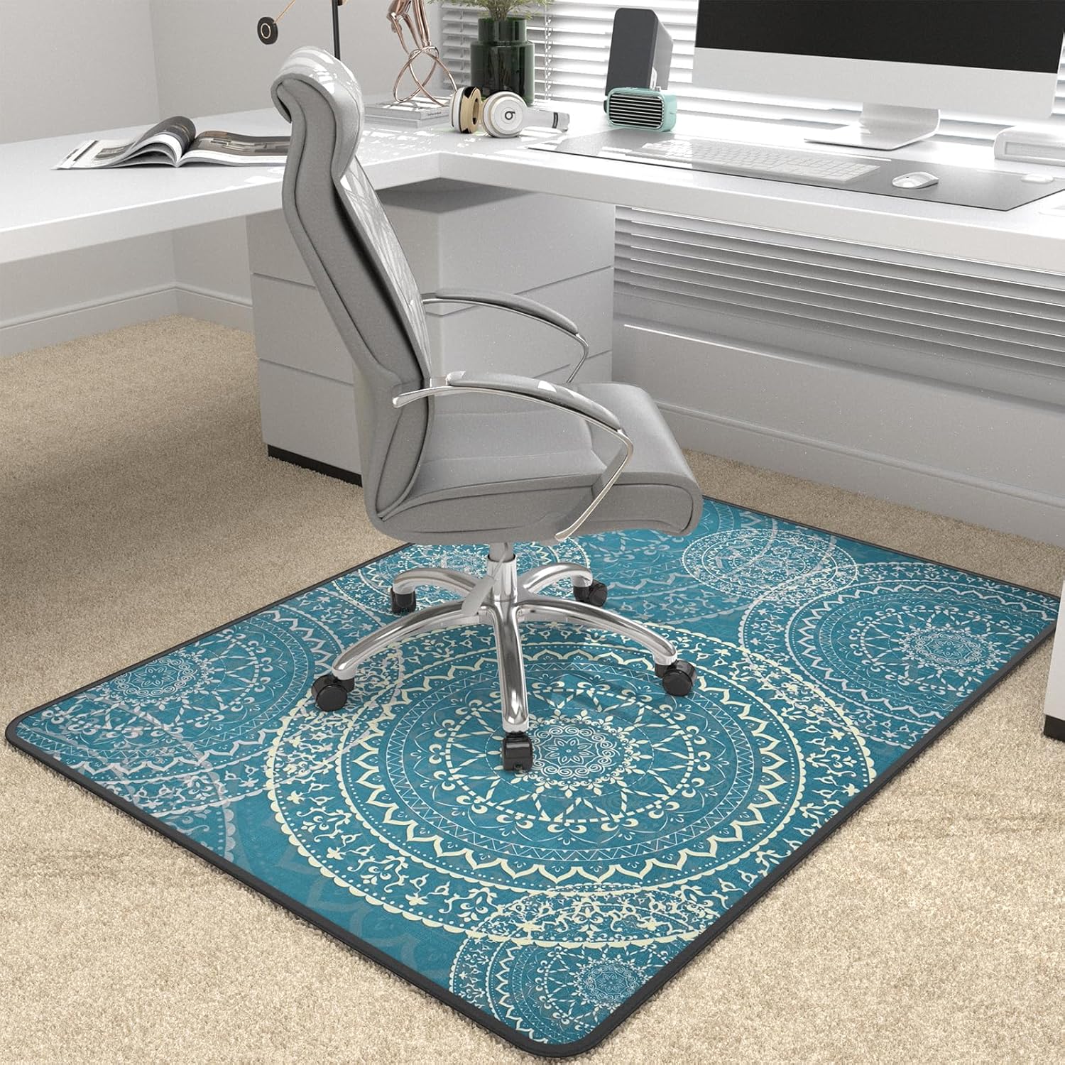 Tapete para silla de oficina resistente para alfombra y piso de madera dura, tapete bohemio para silla de escritorio, 36 x 48 pulgadas, tapete de
