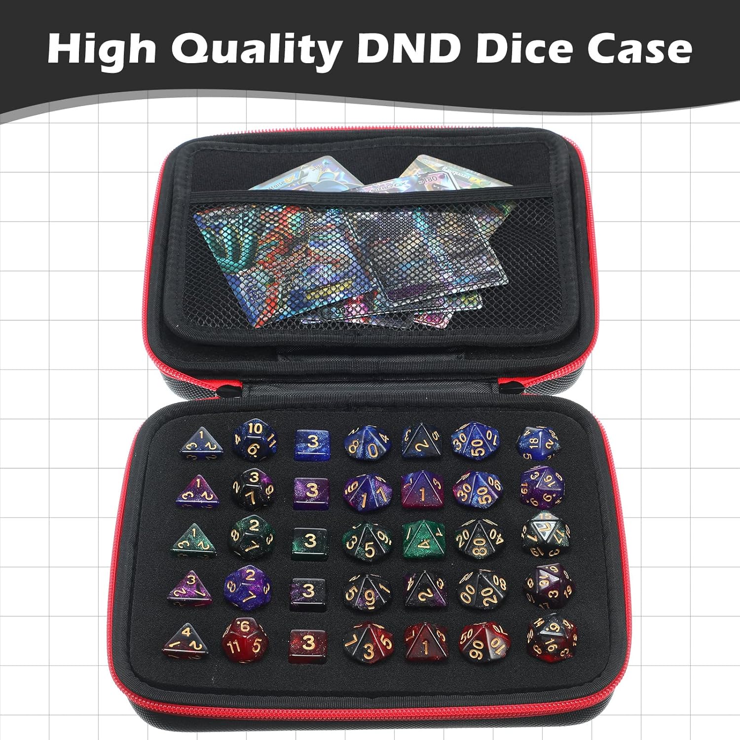 Estuche para dados con bandeja ranurada extraíble para almacenamiento de dados, compatible con juegos de rol DND y otros juegos de mesa, con