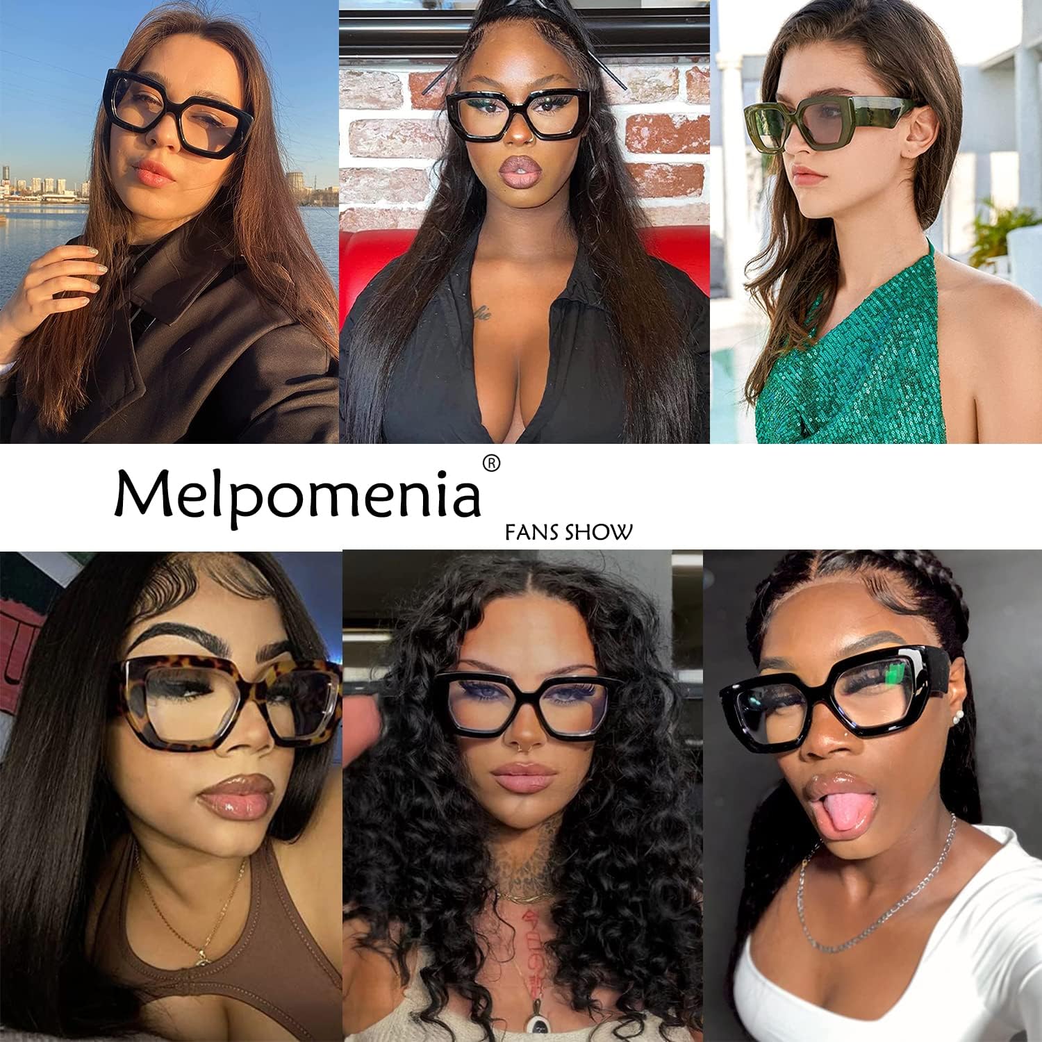 Melpomenia Gafas de luz azul de marco grueso para mujeres y hombres, anteojos cuadrados de moda para juegos de computadora con lente transparente