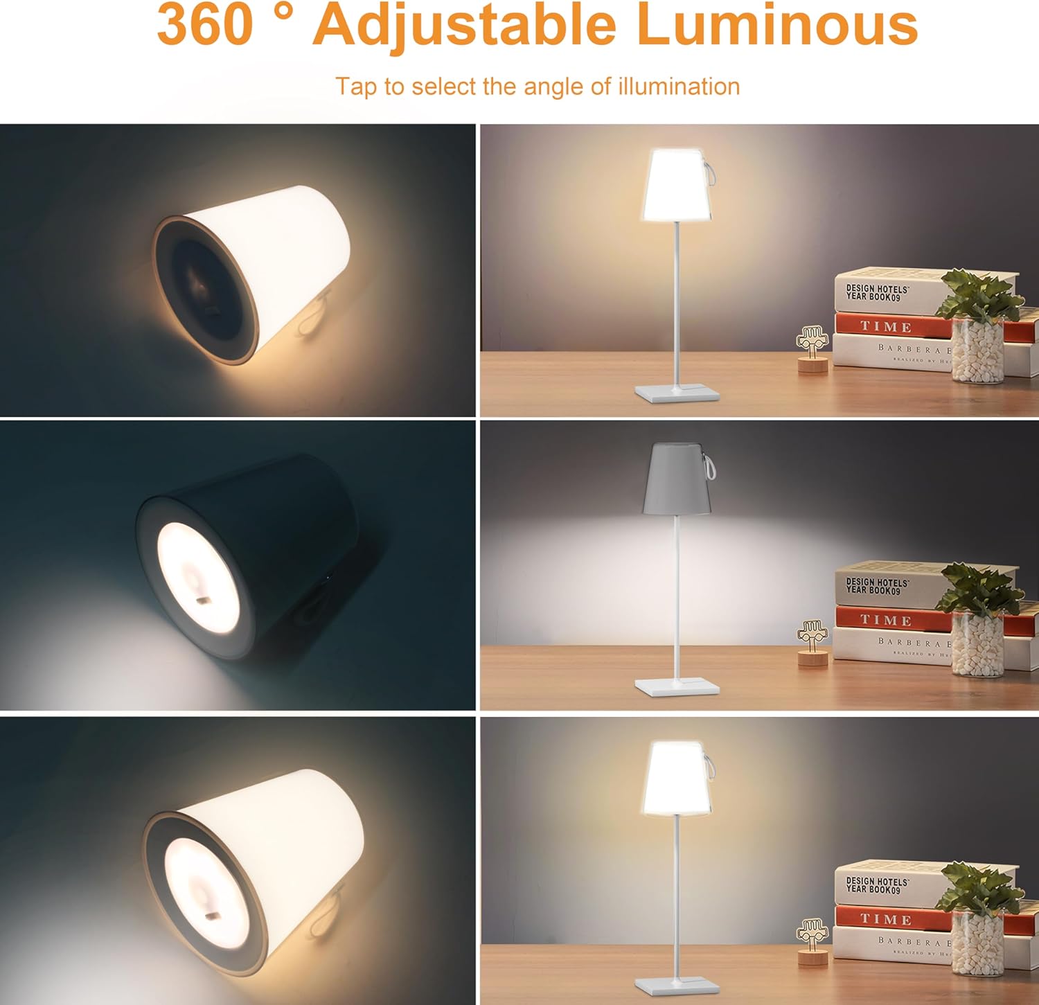 FLORNIA Juego de 2 lámparas de mesa inalámbricas RGB, luz de mesa recargable, lámpara de escritorio LED portátil, 1600 colores y lámpara de noche de