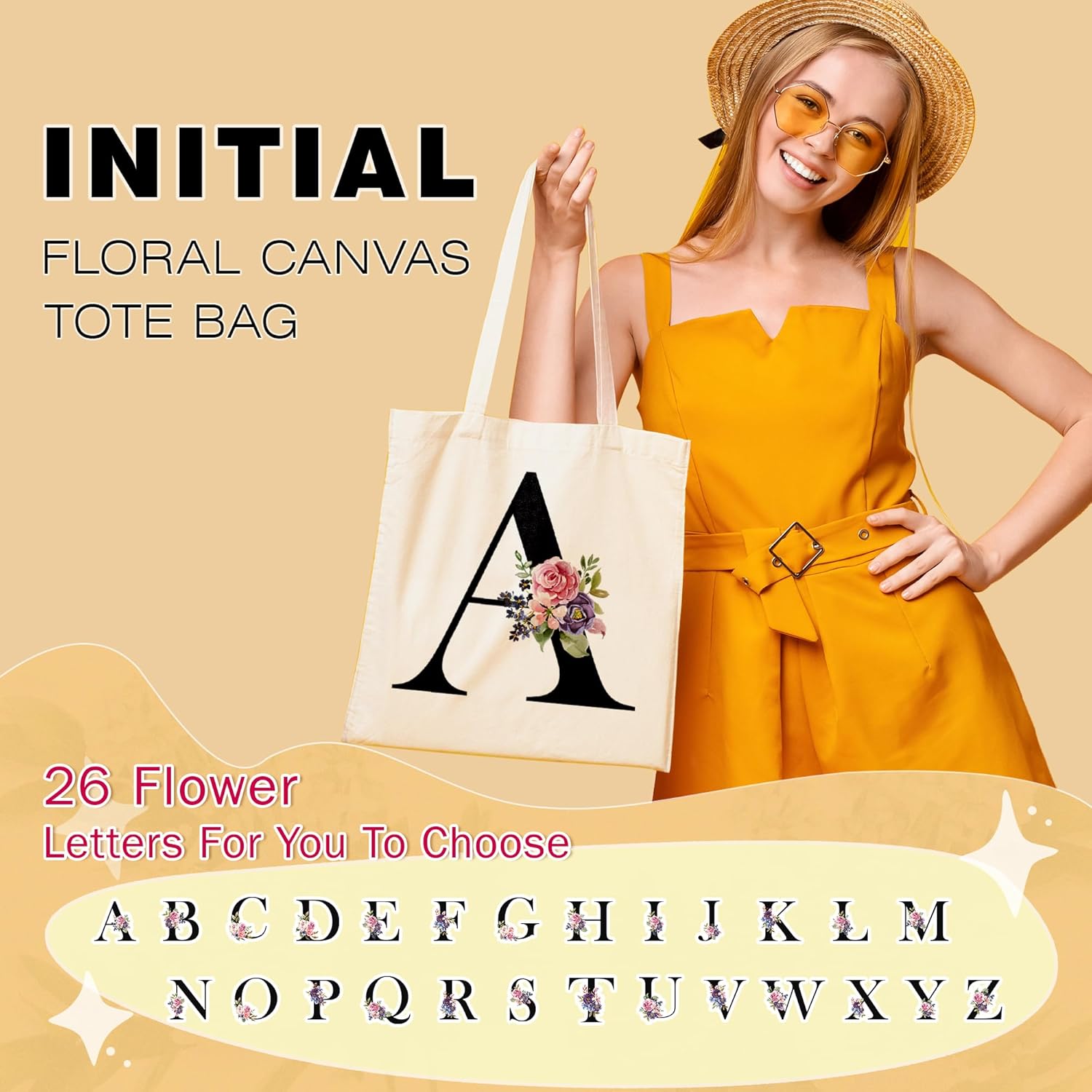 AUNOOL Bolsa de mano con monograma para dama de honor, boda, bolsa de maquillaje de lona inicial con cremallera, regalos de cumpleaños