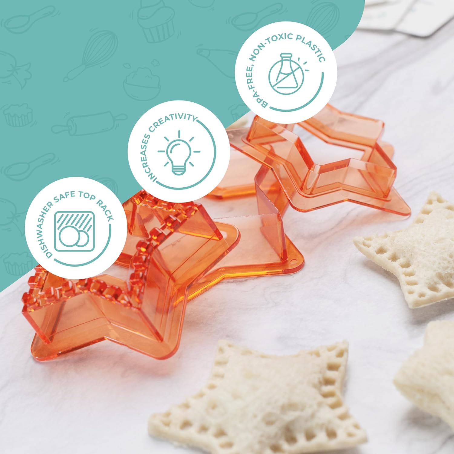 Tovla Jr – Cortadores de sándwich para niños, juego de 4 formas divertidas con soporte para sándwiches y tarjetas de recetas, sin BPA y seguros para