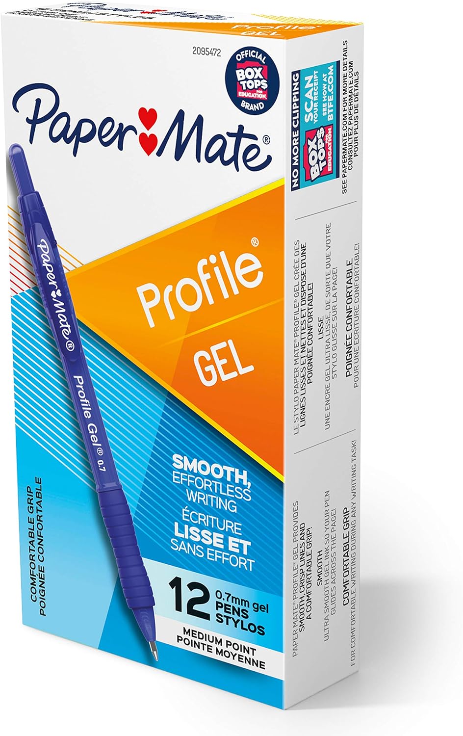 Paper Mate Bolígrafo de gel retráctil con punta de 132 pulgadas, color azul, 12 unidades